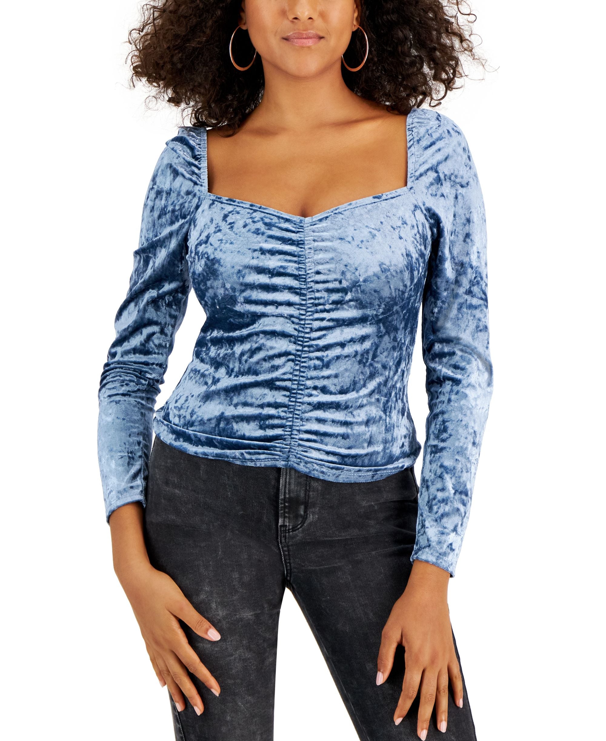 Juniors' Sweetheart-Neck Ruched-Front Top