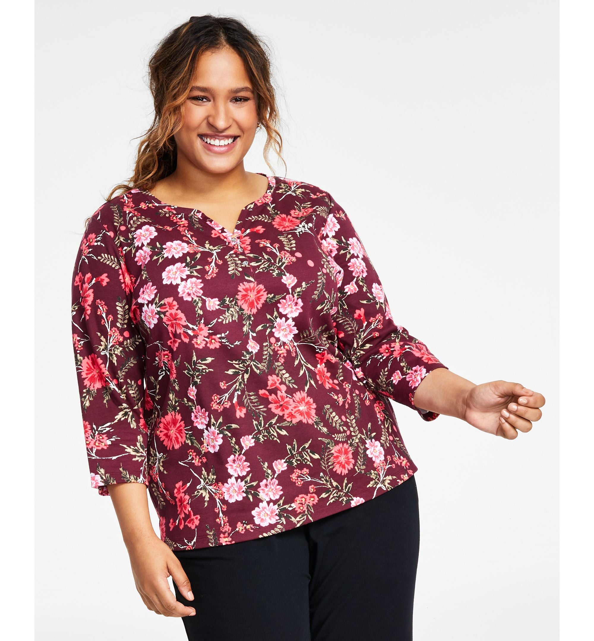 Karen Scott Plus Size Floral Print Top