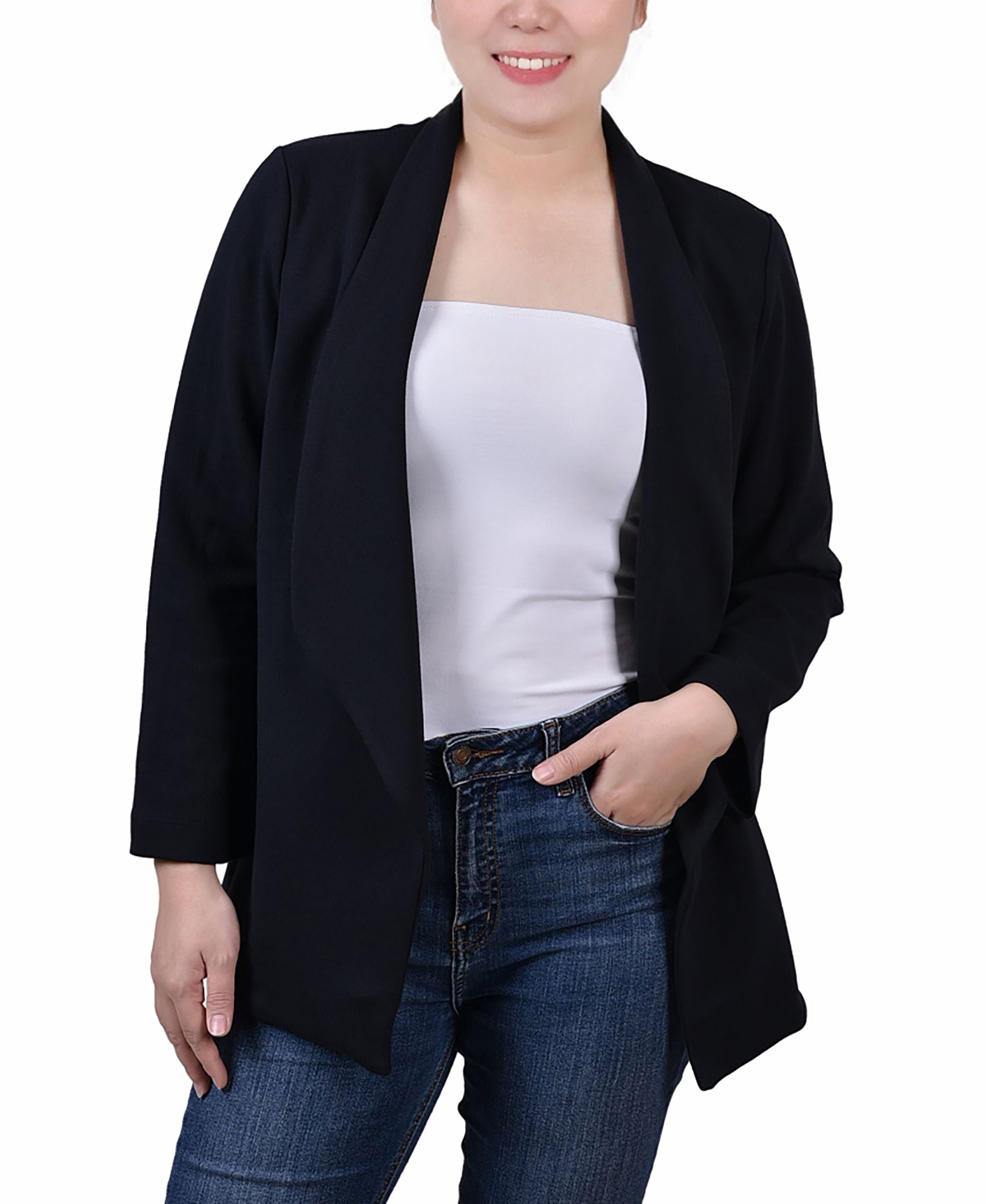 NY Collection Womens 3/4 Sleeve Ponte Jacket