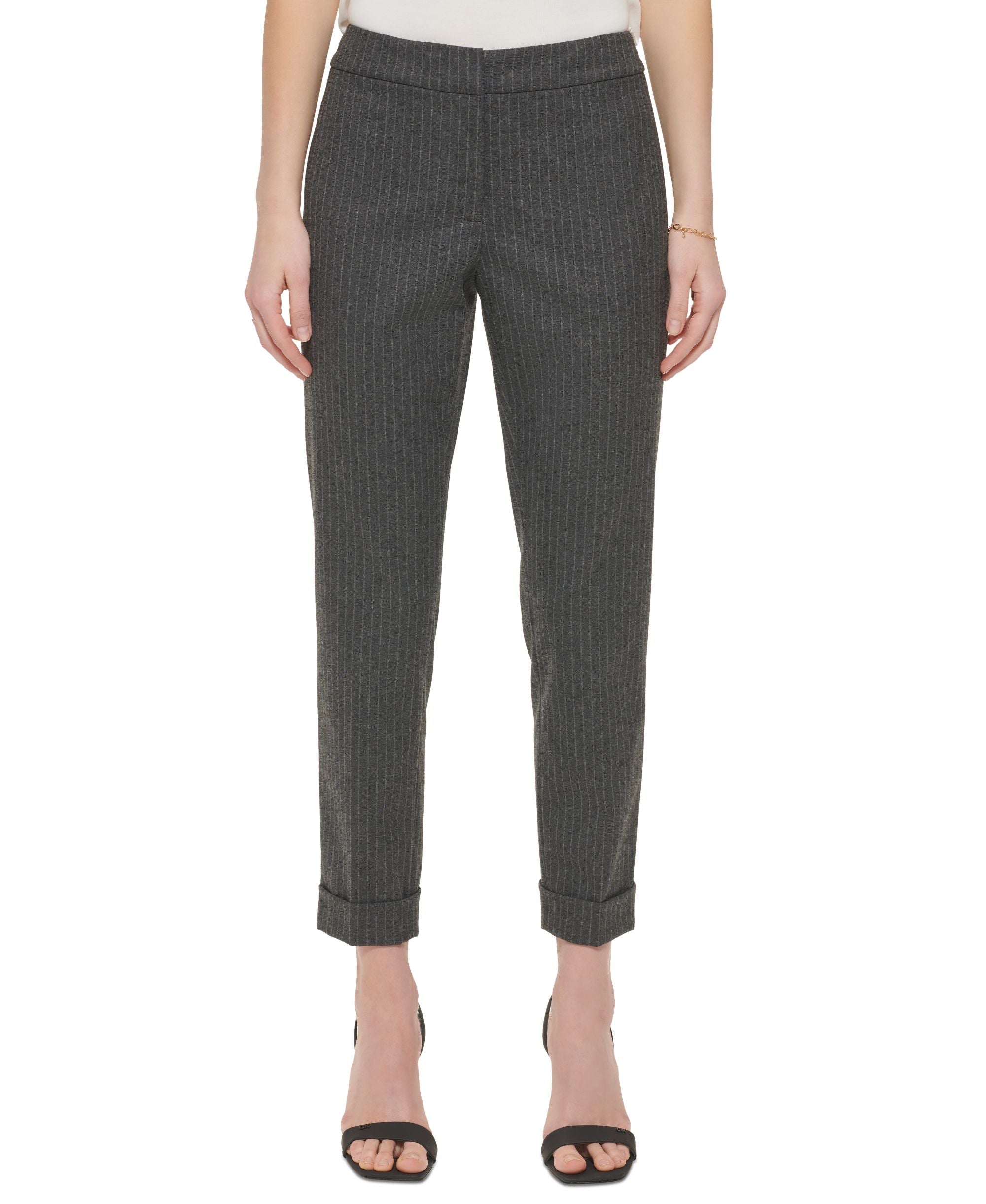 Calvin Klein Womens Pinstripe Cuffed Ankle Pants