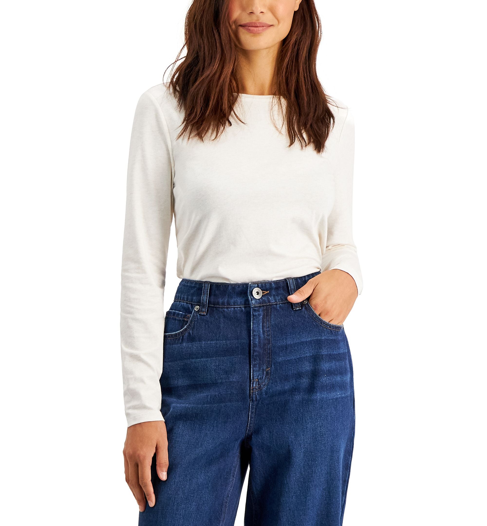 Style & Co Petite Classic Solid Long Sleeve T-Shirt
