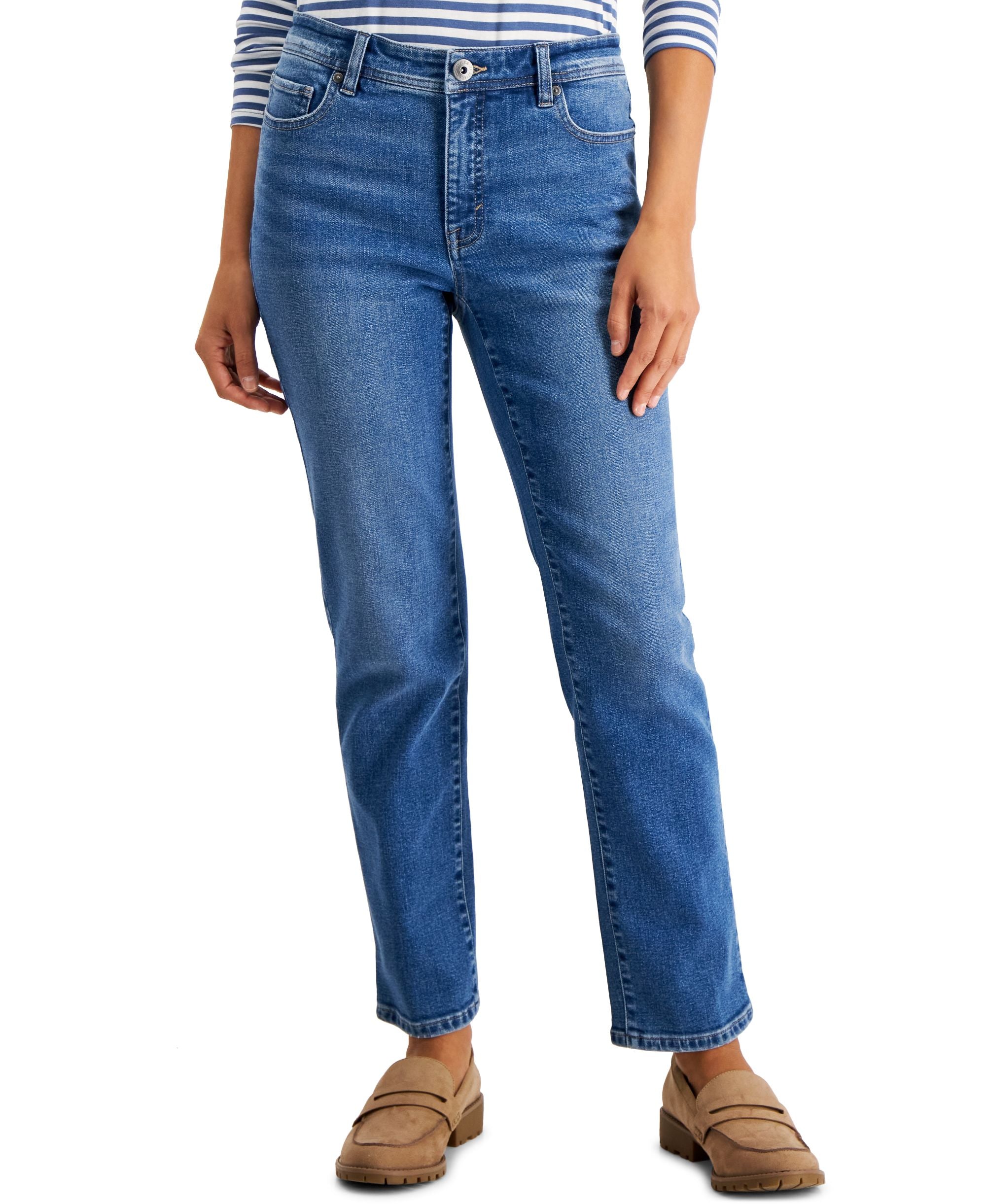 Style & Co Petite Mid Rise Natural Straight Leg Jeans