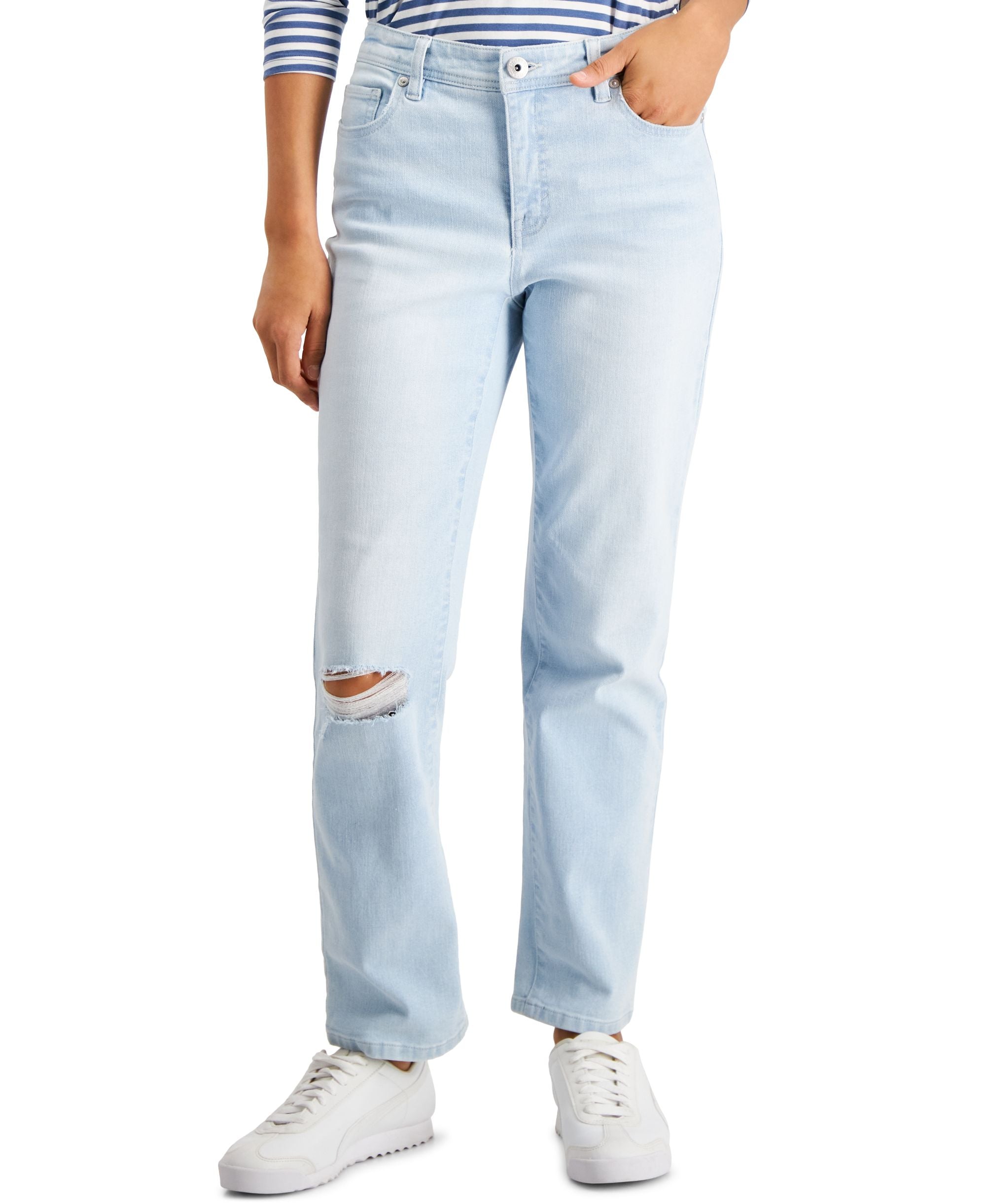 Petite Mid-Rise Natural Straight-Leg Jeans