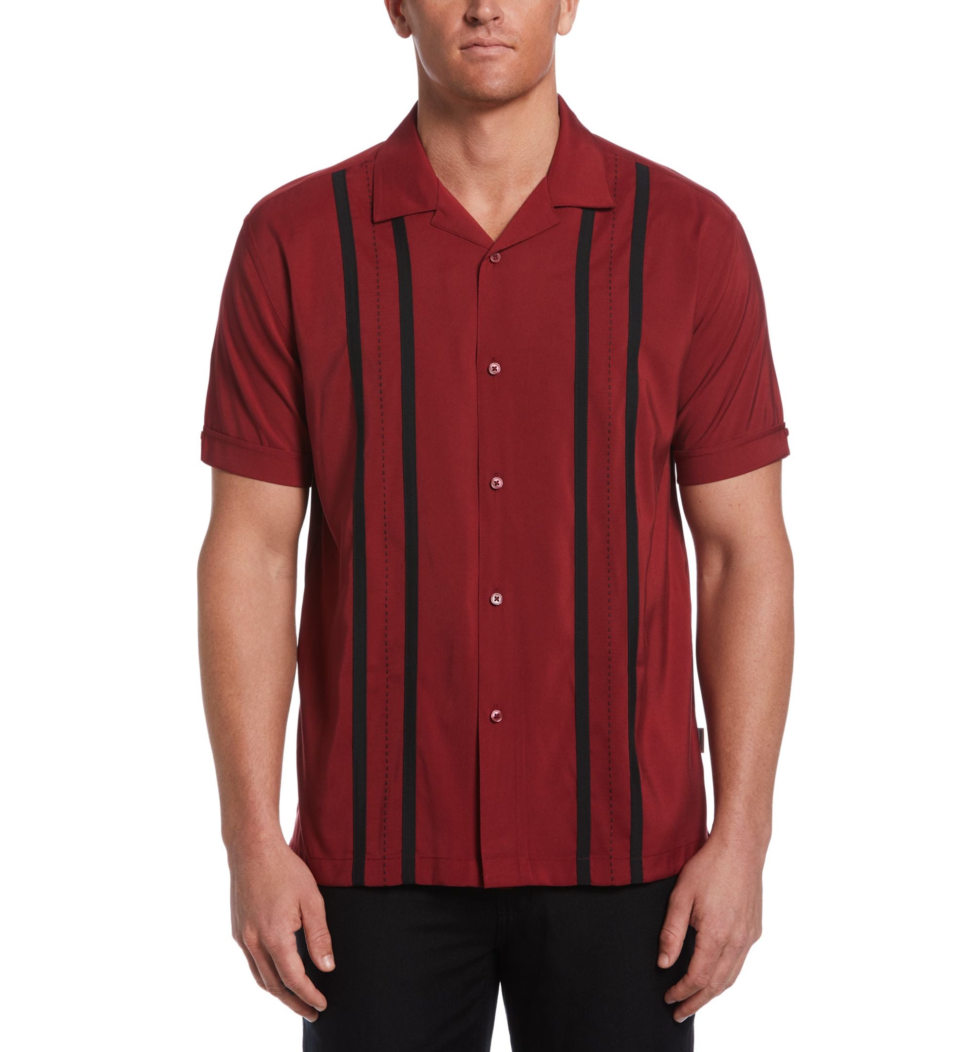 Cubavera Mens Contrasting Panel Short Sleeve Shirt