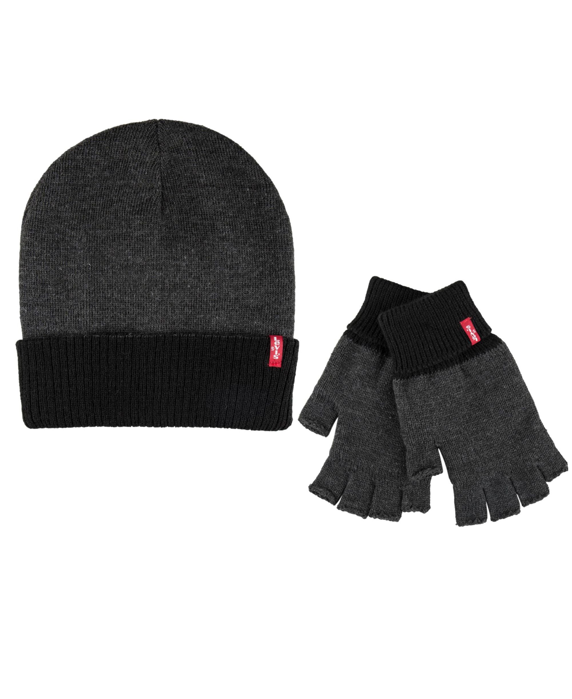 Men's Reversible Beanie and Fingerless Glove Set, 2 Piece