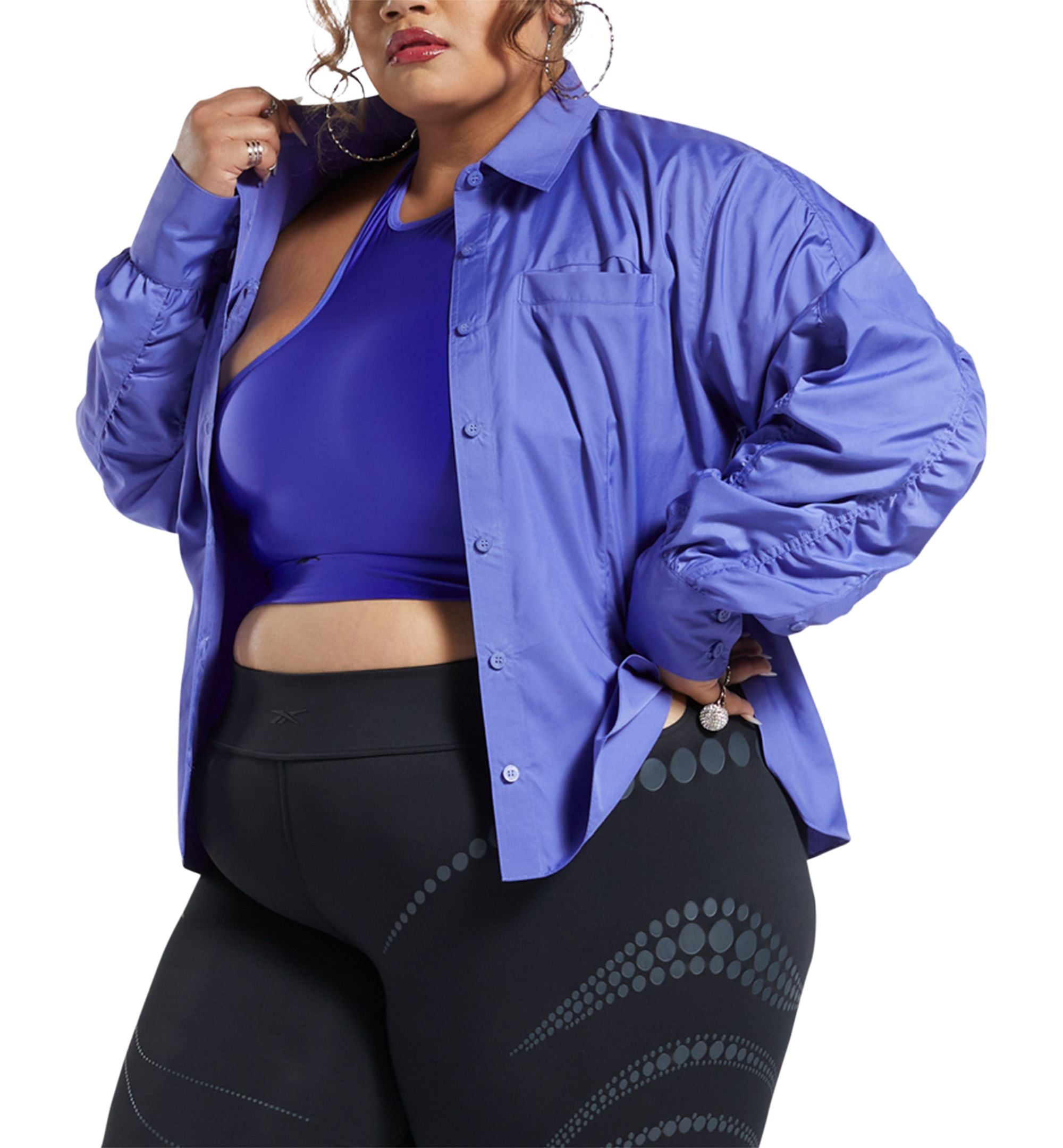 Reebok X Cardi B Plus Size Ruched Sleeve Active Shirt
