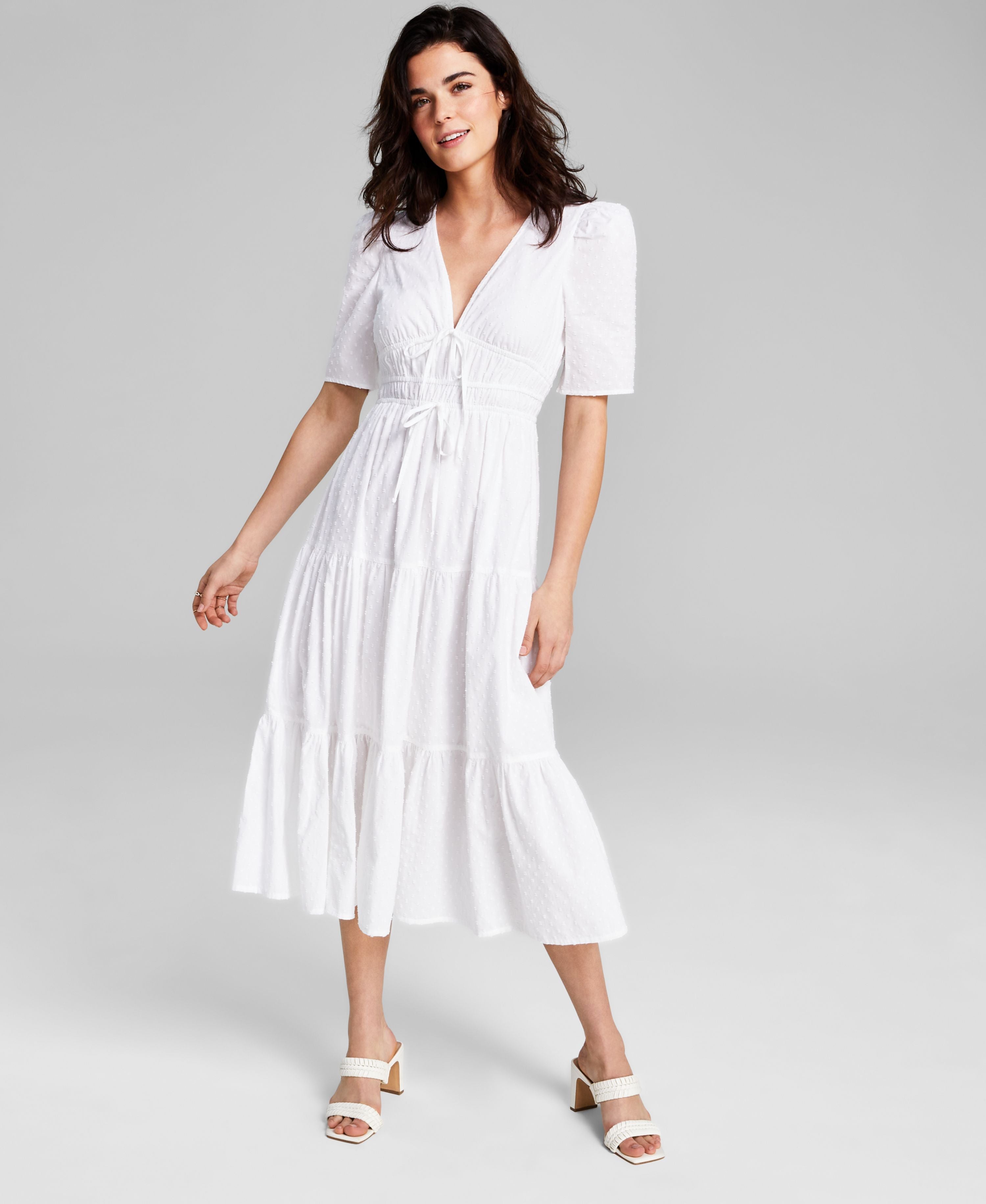 Women's Clip-Dot V-Neck Cotton Maxi Dress