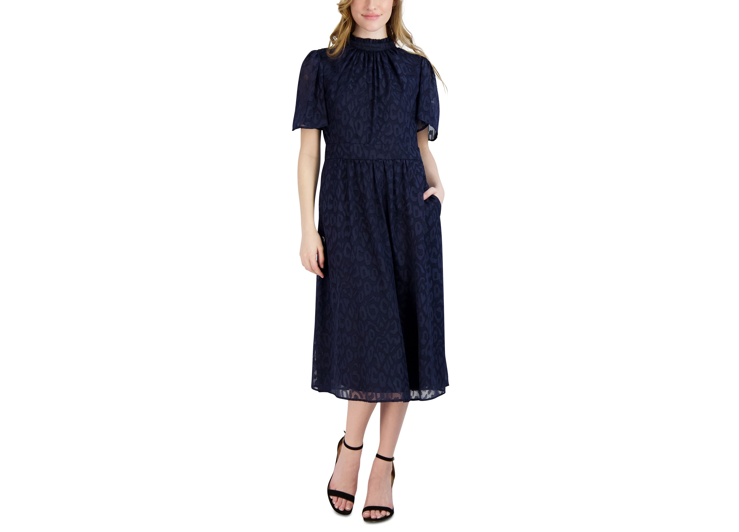 Women's Jacquard Flutter-Sleeve Dress