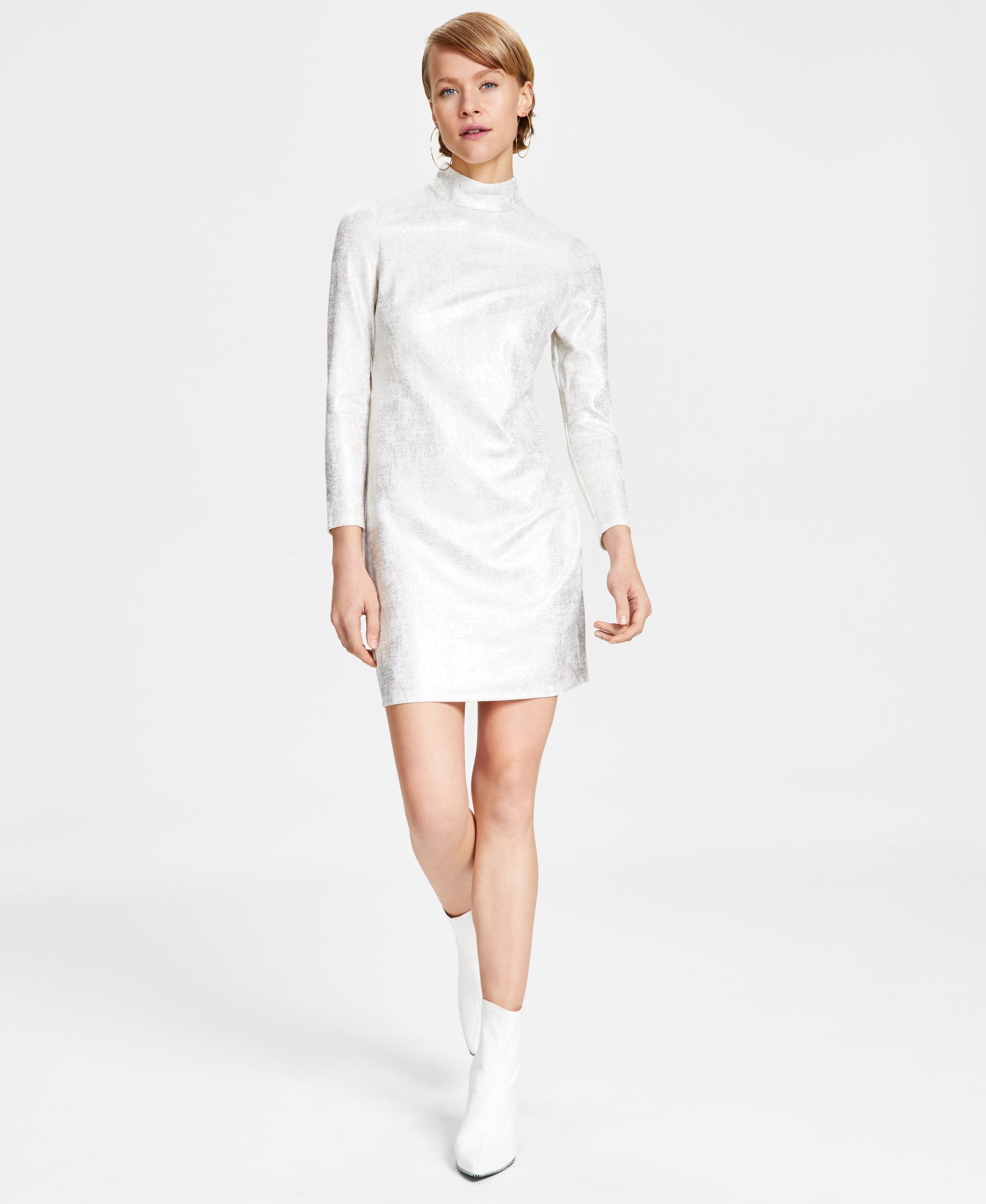 Women's Metallic Mock-Turtleneck Sheath Dress