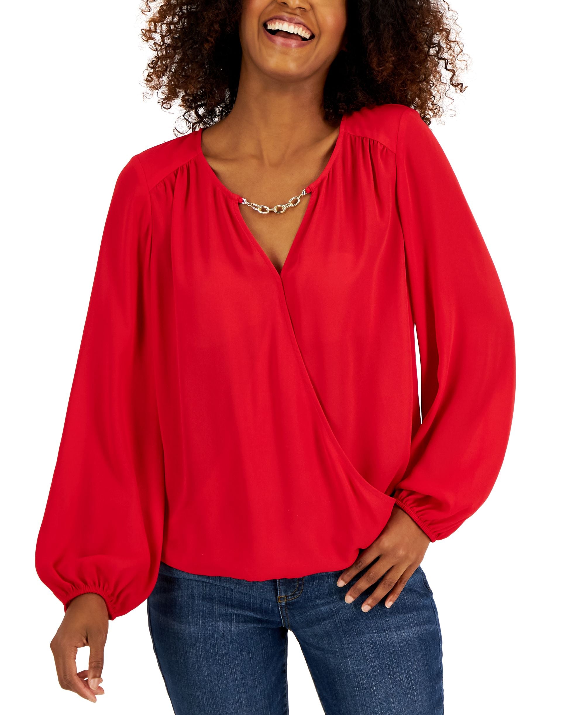 Women's Hardware-Trim Surplice Blouse