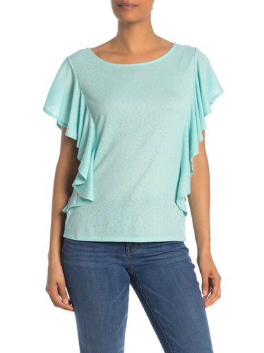 RACHEL Rachel Roy Womens Greta Ruffled Scoop Neck T-Shirt