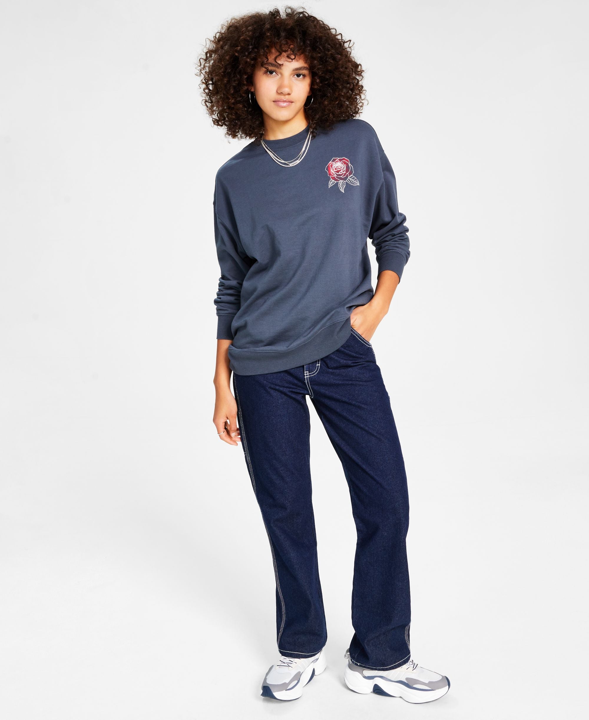 Juniors' Rose Graphic Sweatshirt