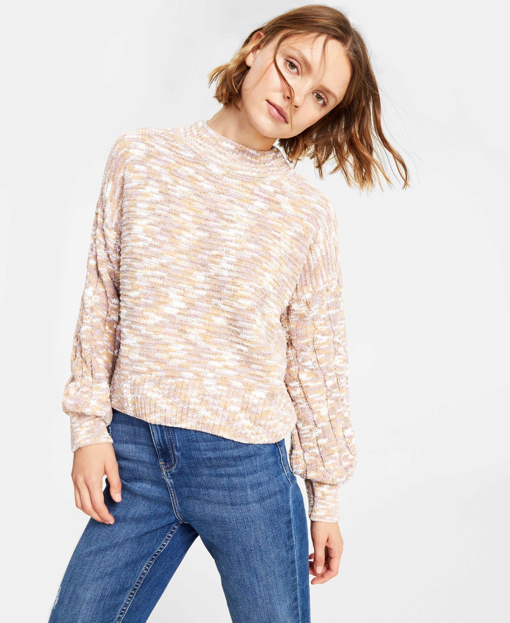 Juniors' Chenille Space-Dye Mock-Neck Sweater