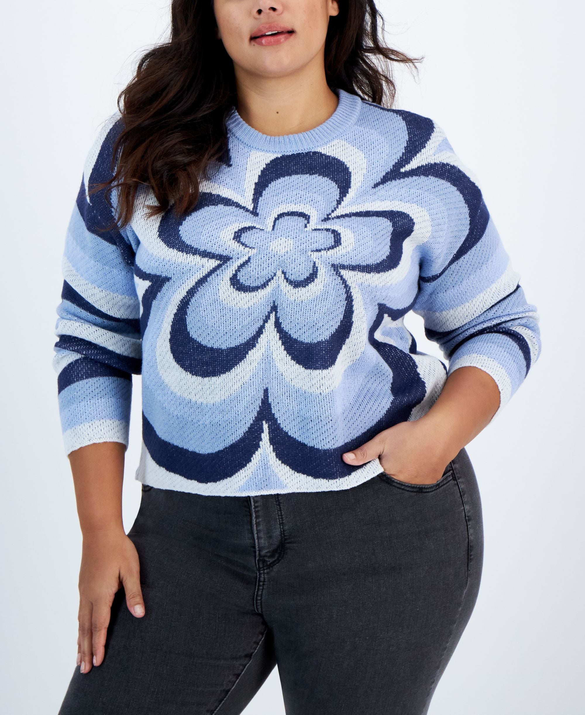 Trendy Plus Size Flower Sweater
