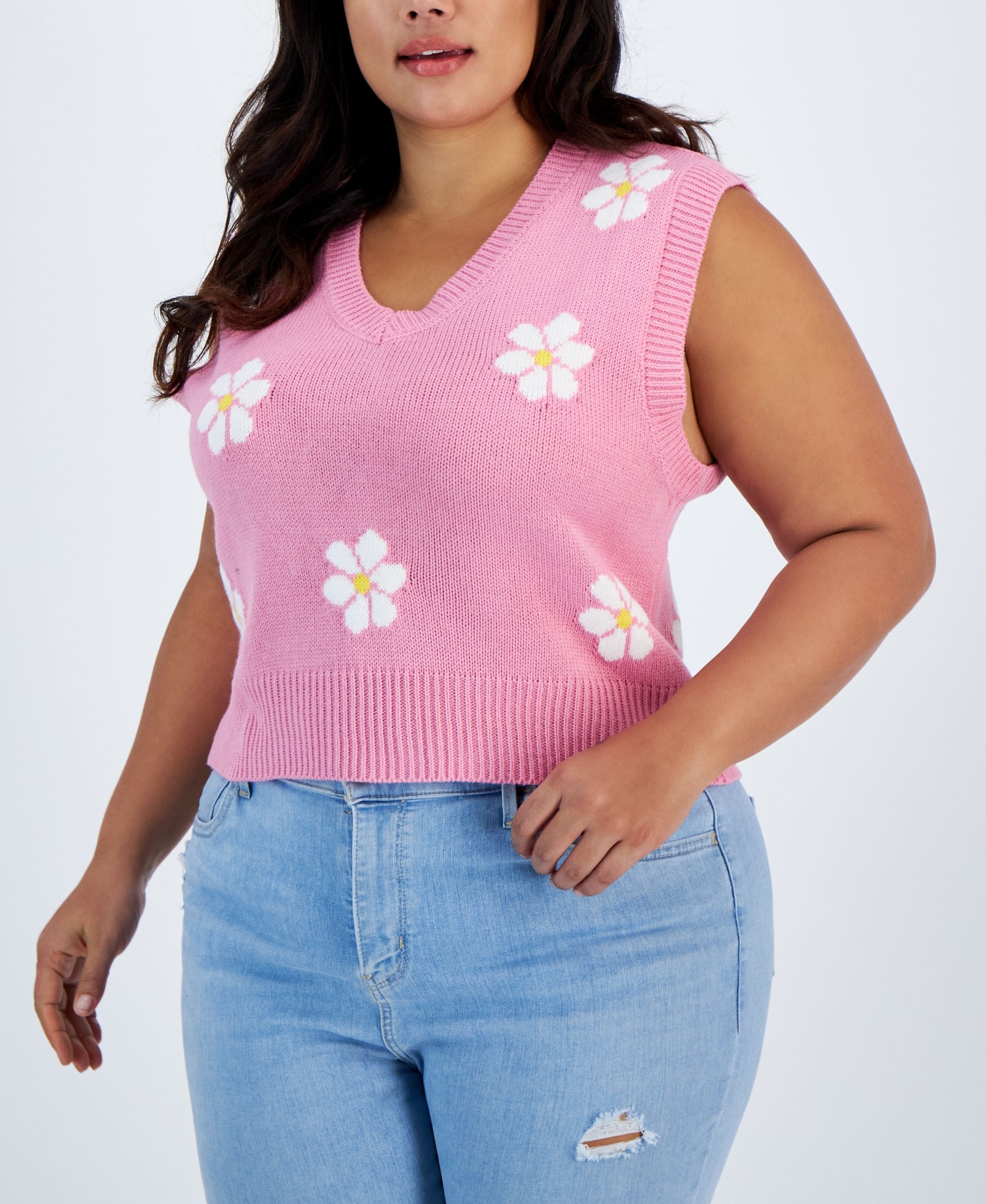 Trendy Plus Size Daisy Sweater Vest