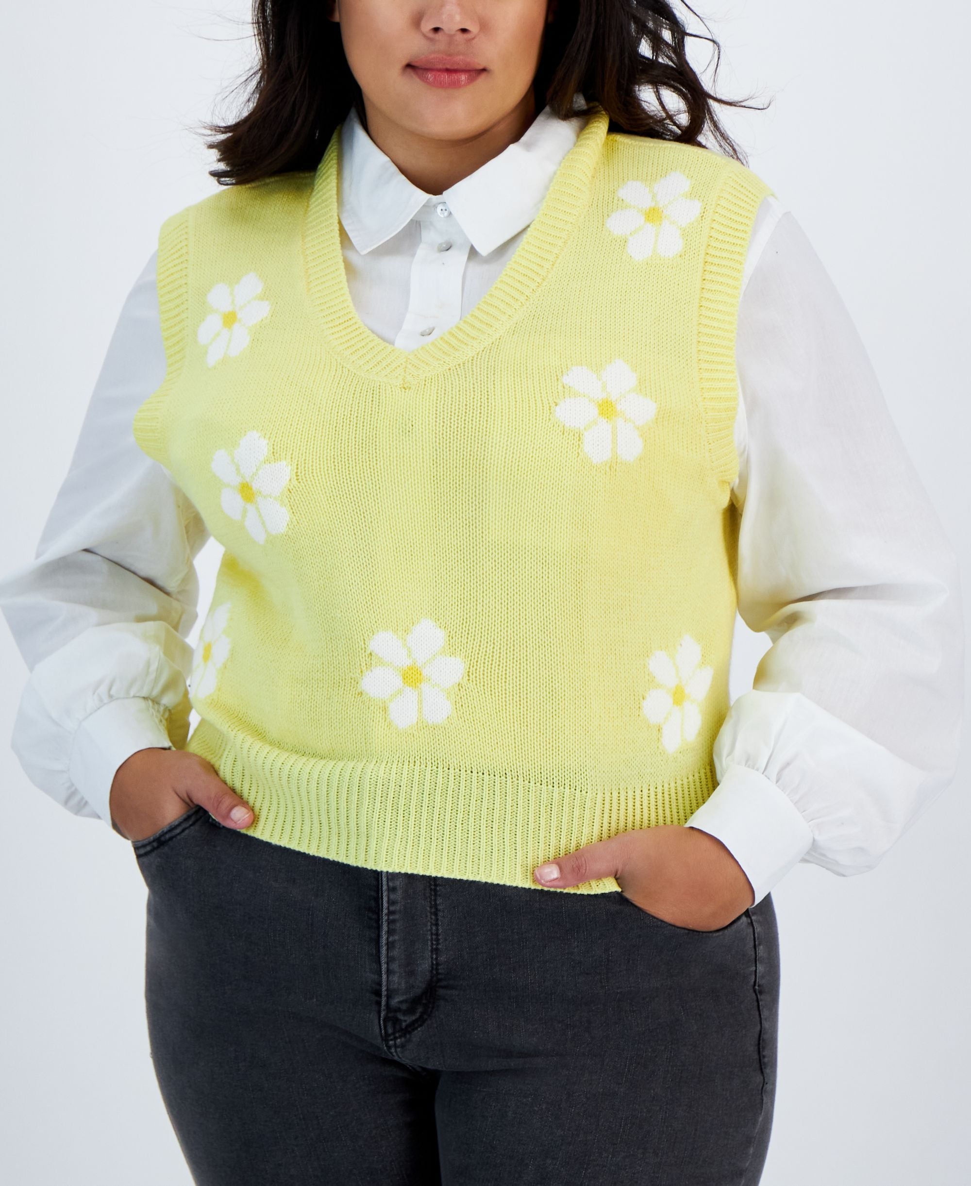 Trendy Plus Size Daisy Sweater Vest