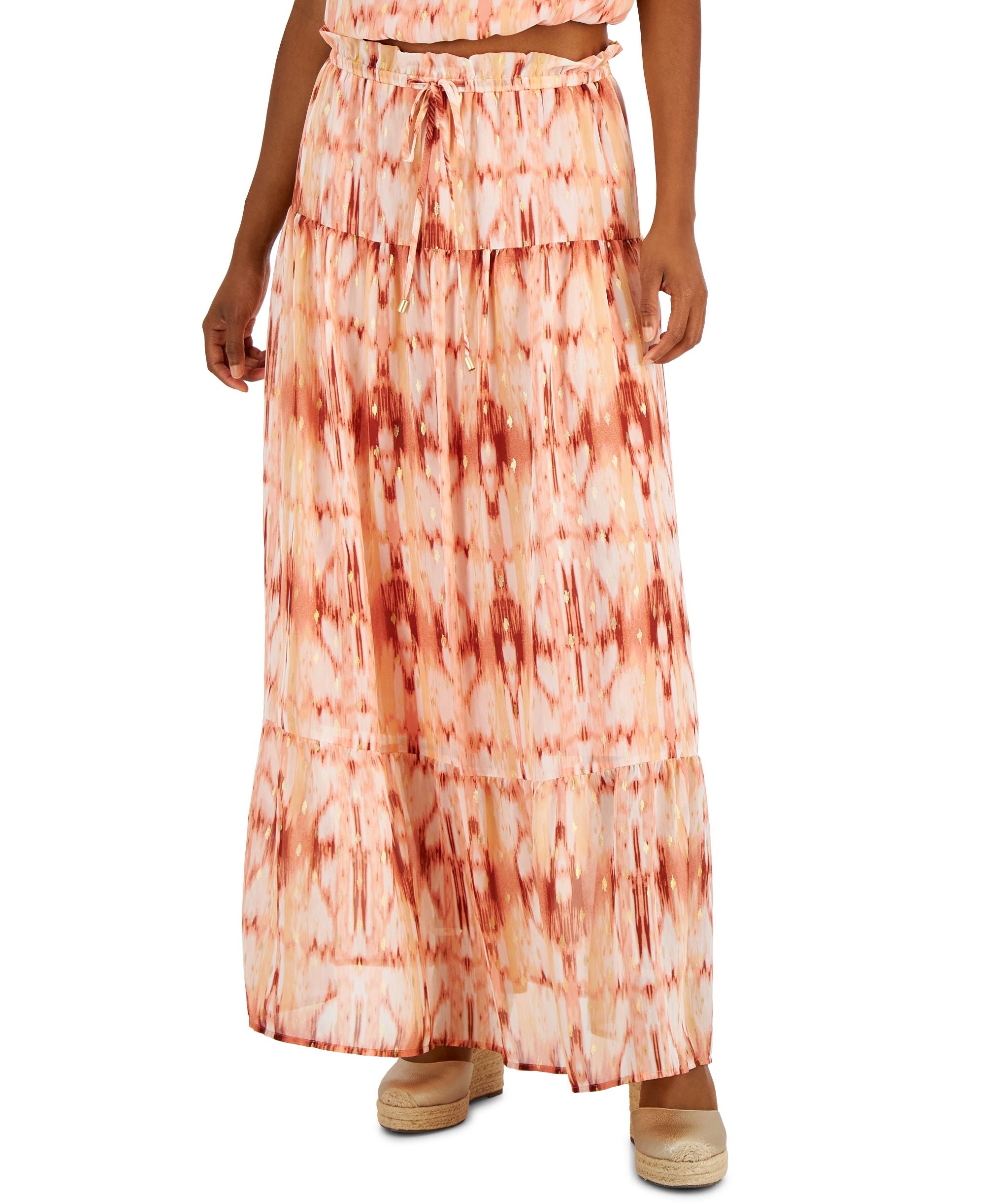 INC International Concepts Womens Printed Clip Dot Tiered Maxi Skirt