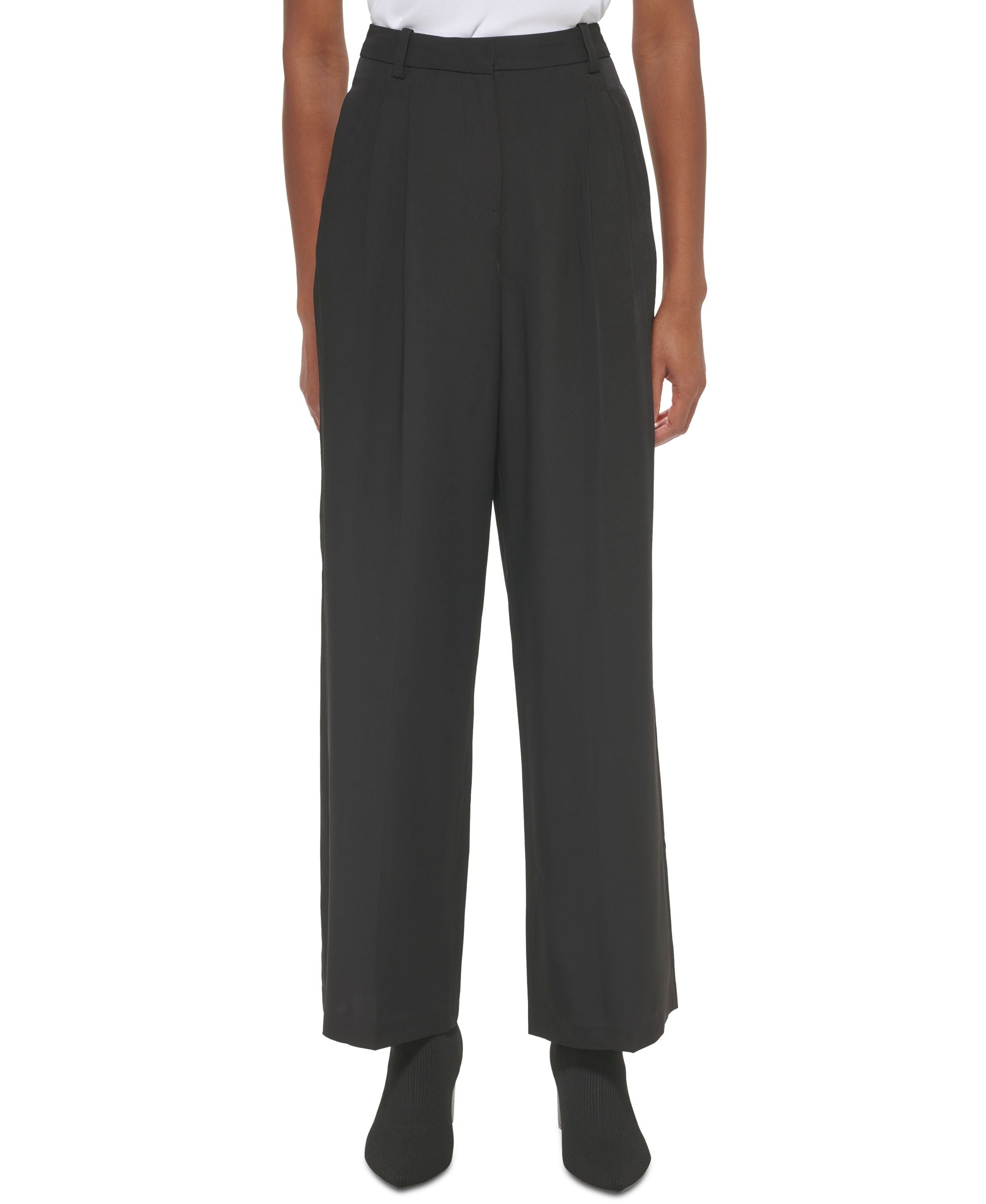 Calvin Klein Womens Wide Leg Pleat Front Pants