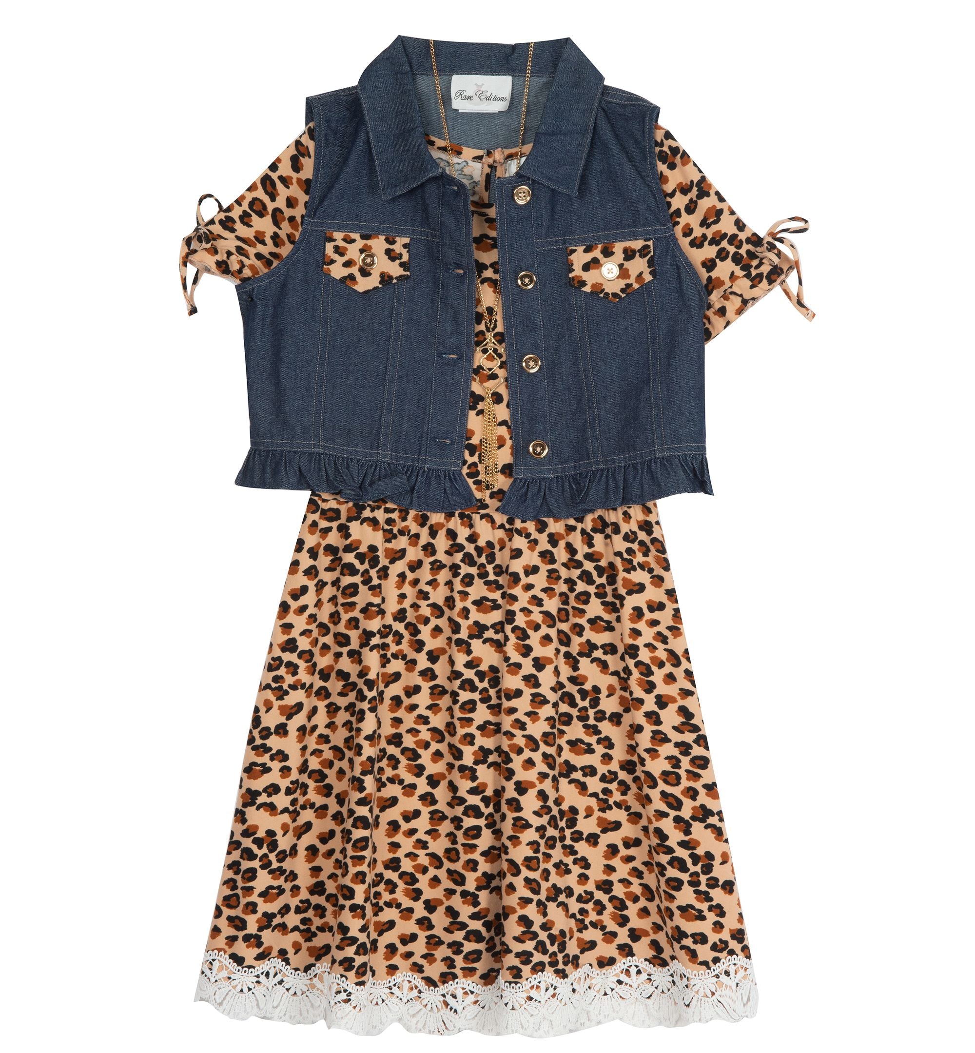 Big Girls French Terry Dress Denim Vest 2 Piece Set
