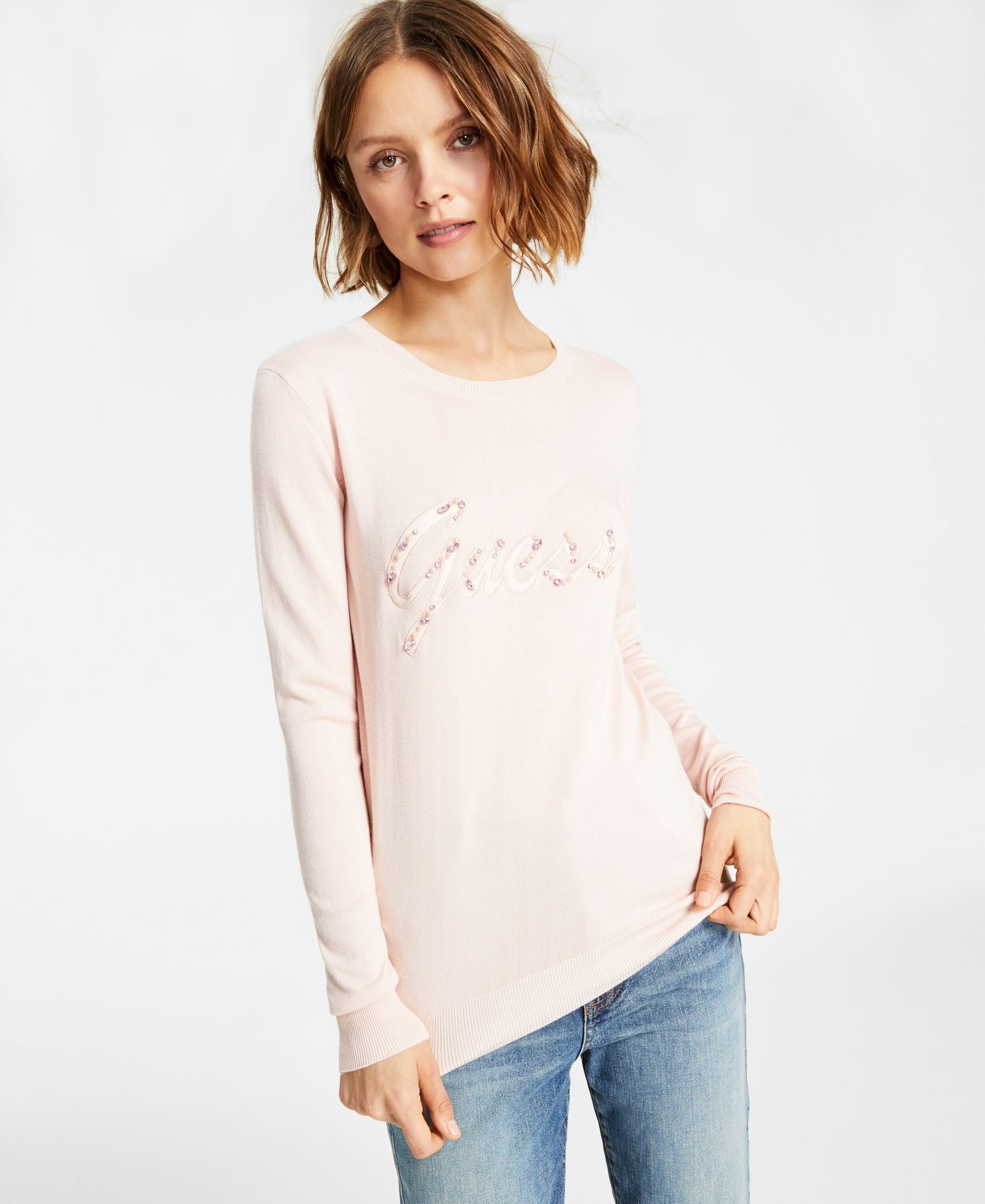 Guess Womens Liliane Logo Long Sleeve Sweater