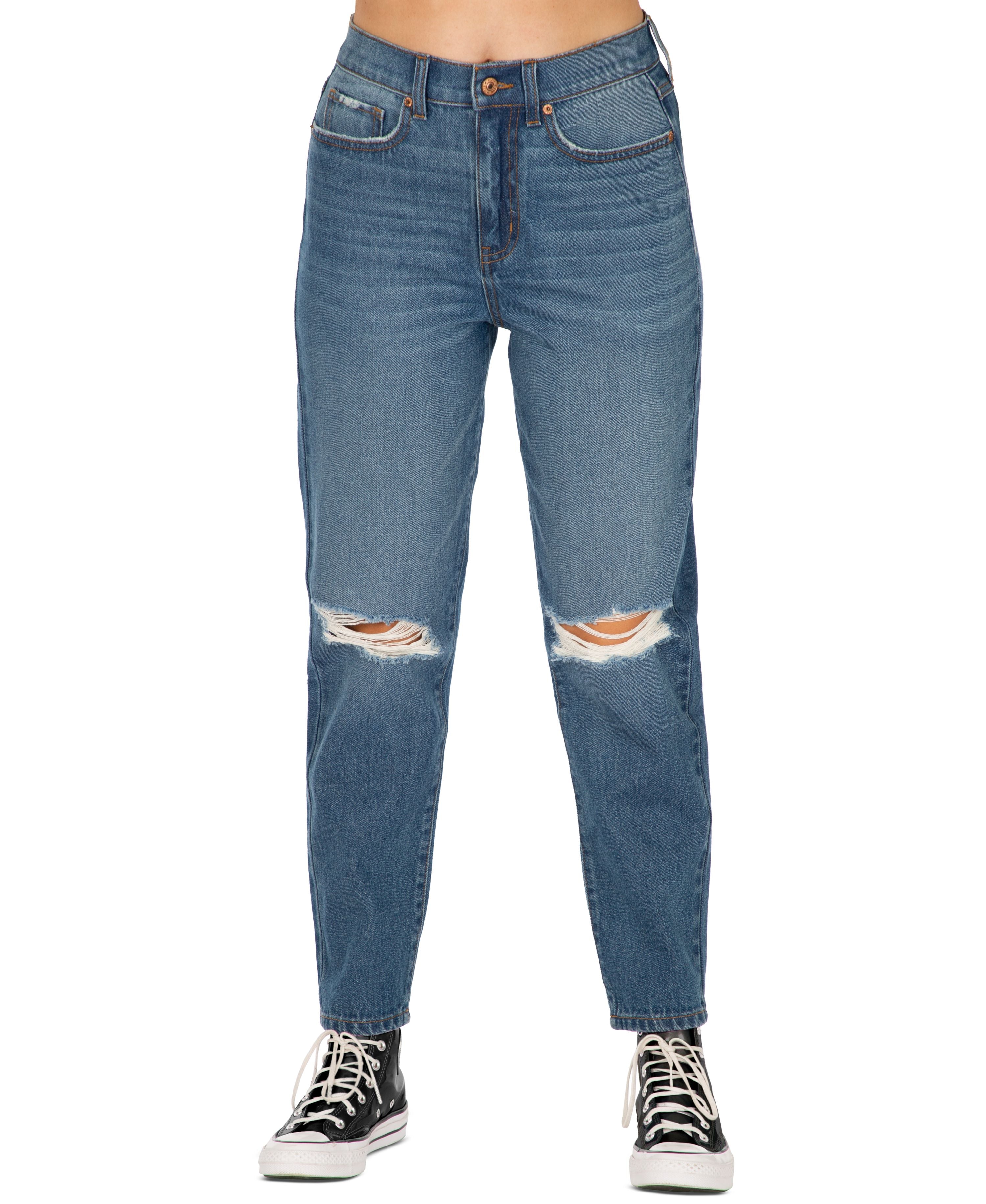 Juniors' 90s High-Rise Distressed Mom Jeans