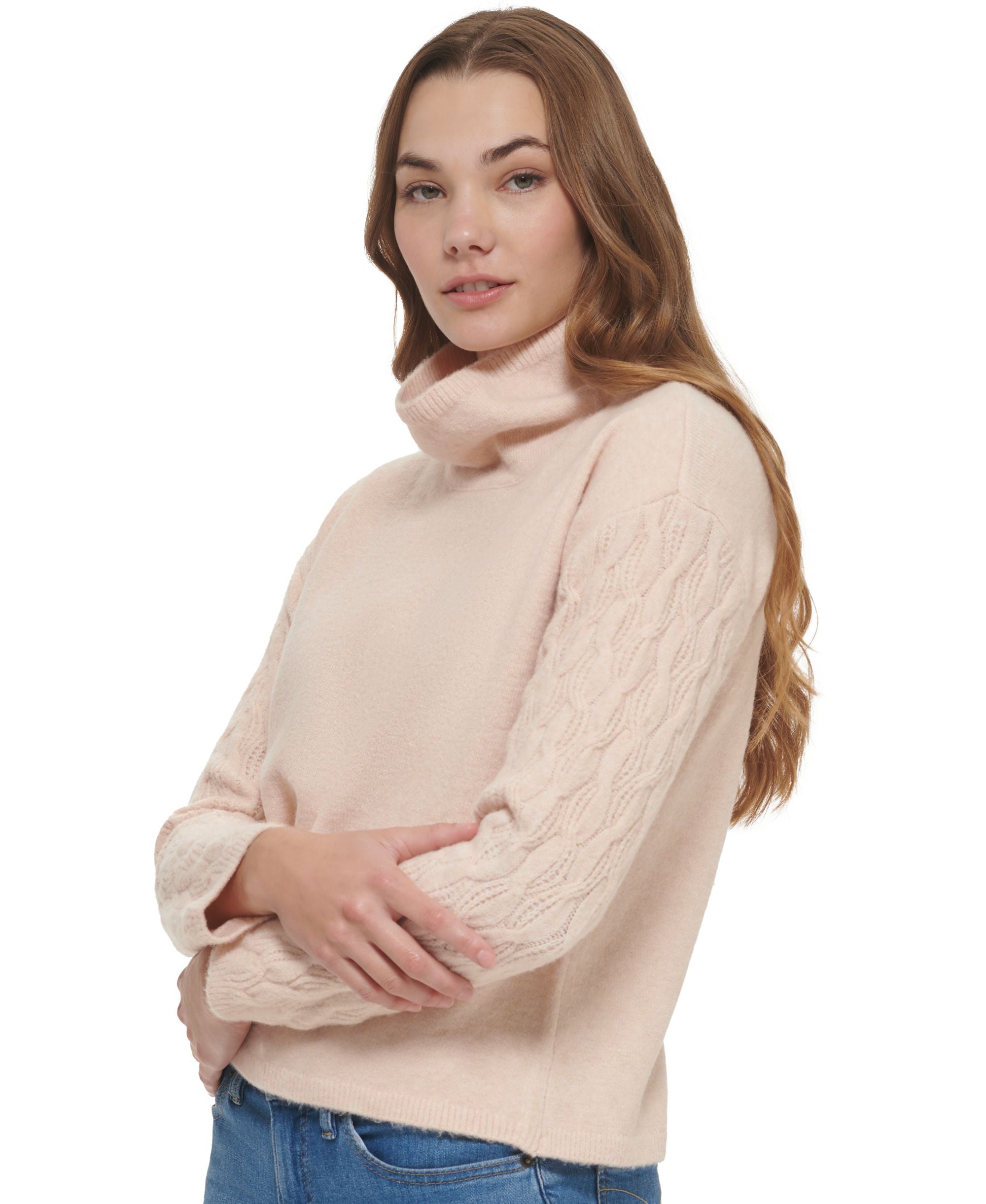 Calvin Klein Womens Cable Knit Sleeve Sweater