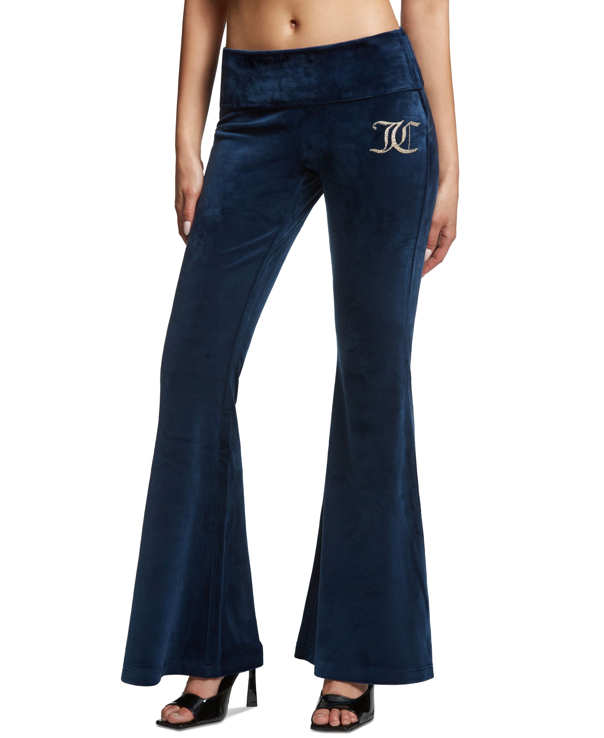 Women's Embellished-Logo Flare-Hem Velour Pants