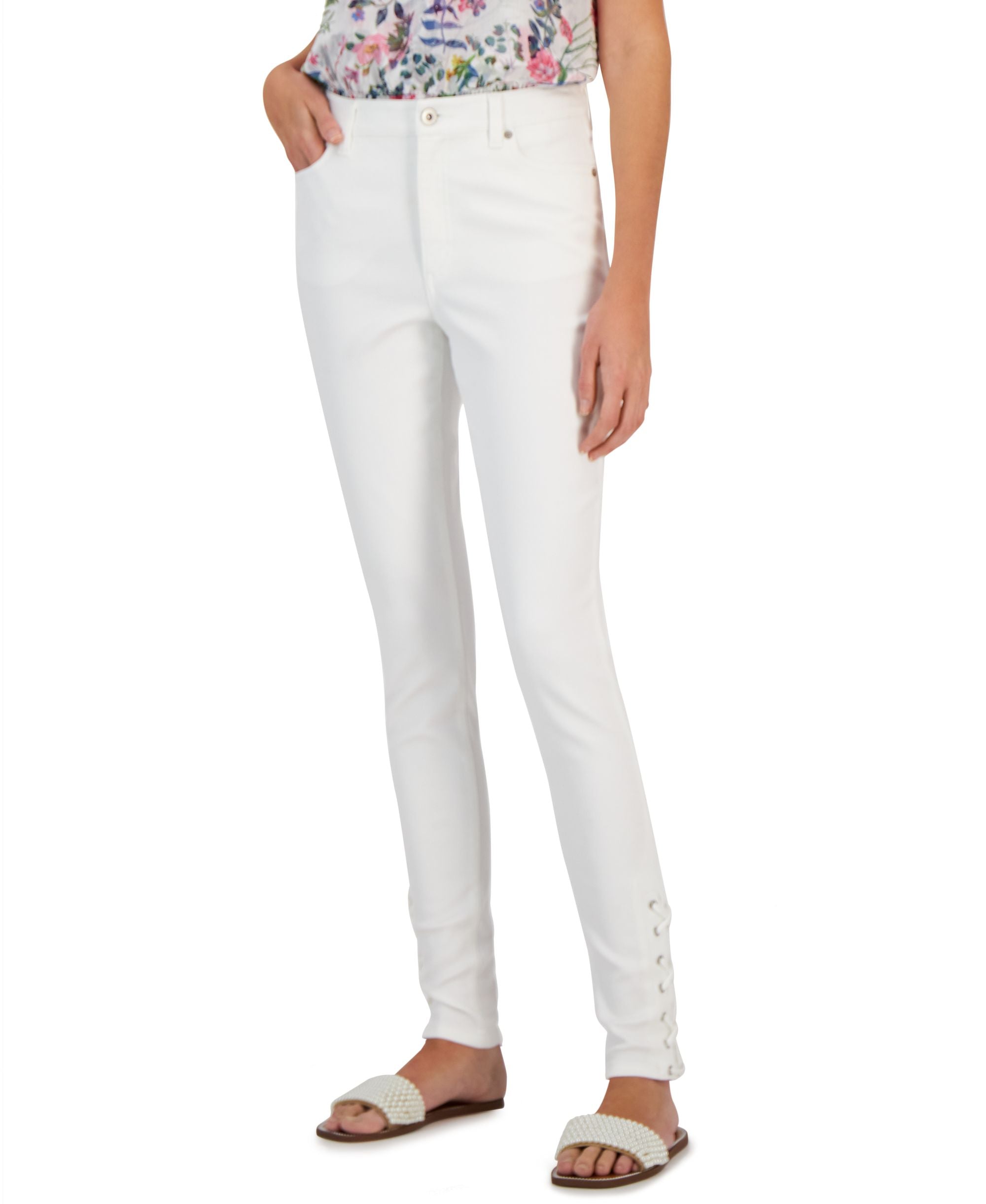 Women's High-Rise Lace-Up Hem Skinny Jeans