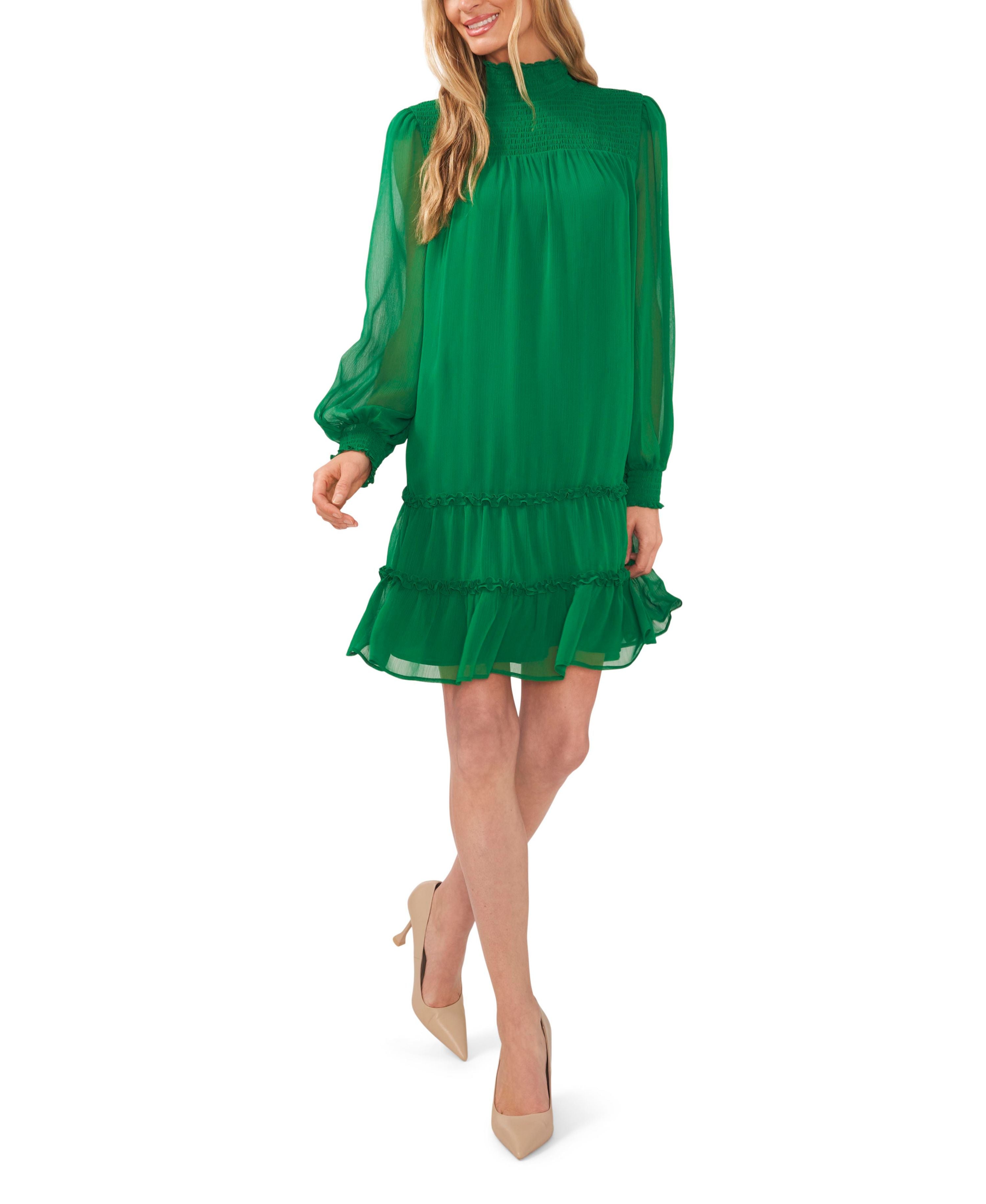 Women's Long Sleeve Mock-Neck Ruffle Hem Dress