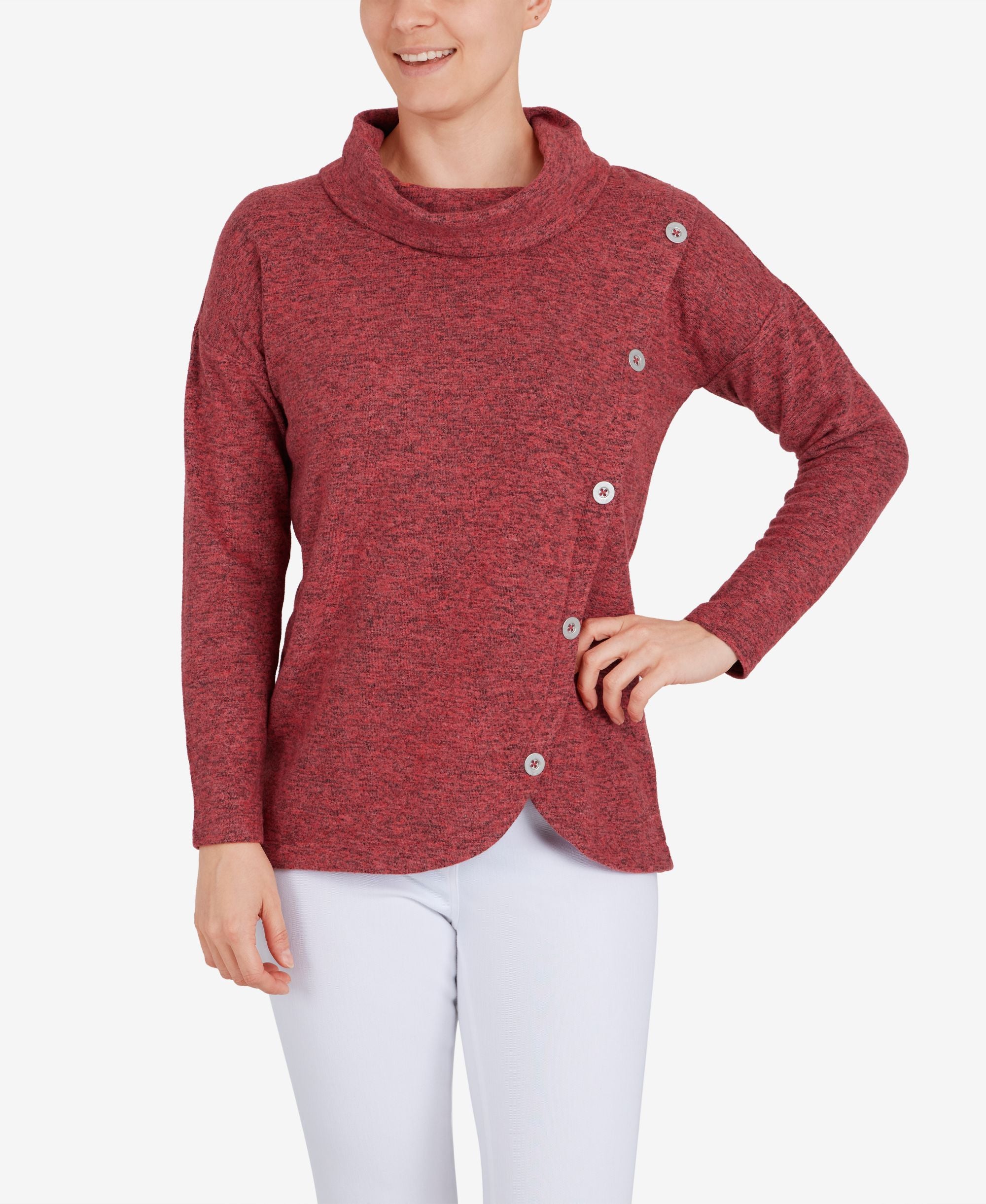 Ruby Rd. Petite Cozy Button Overlay Top