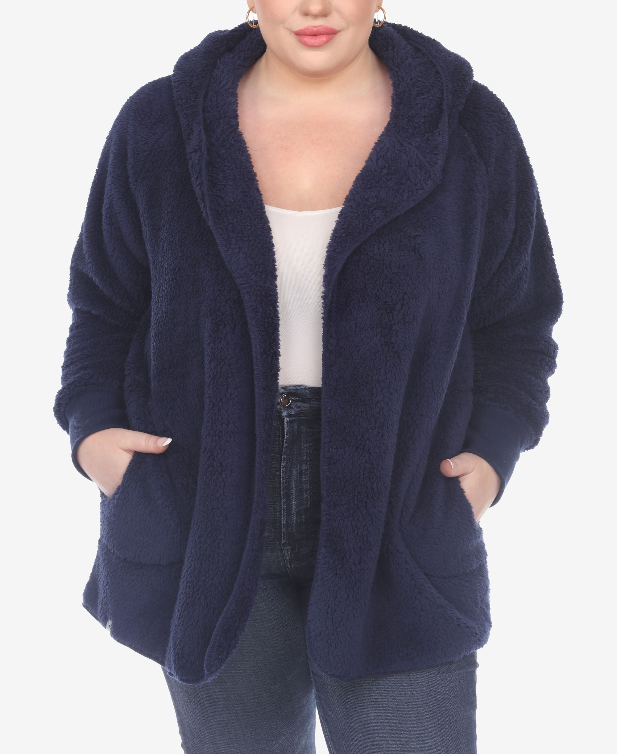 Plus Size Plush Hooded Cardigan Jacket with Pockets