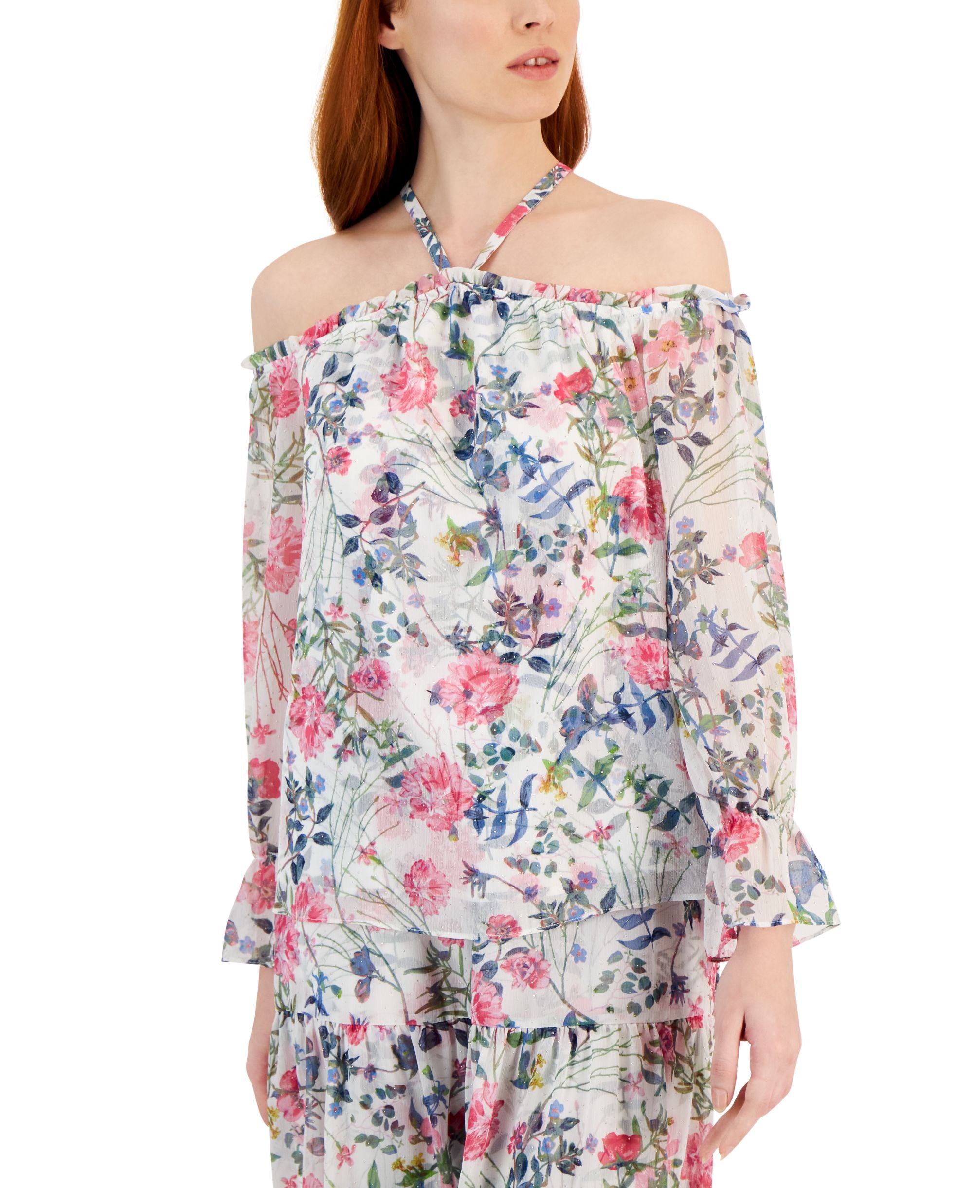 Women's Floral Print Cold-Shoulder Blouse