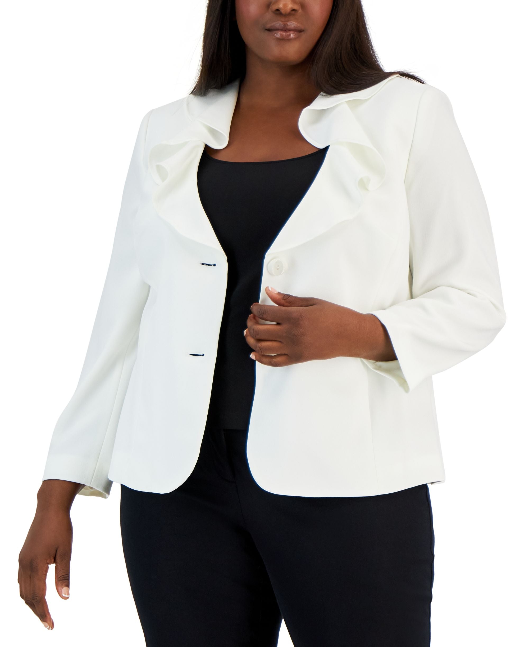 Plus Size Ruffled Collar Two-Button Blazer
