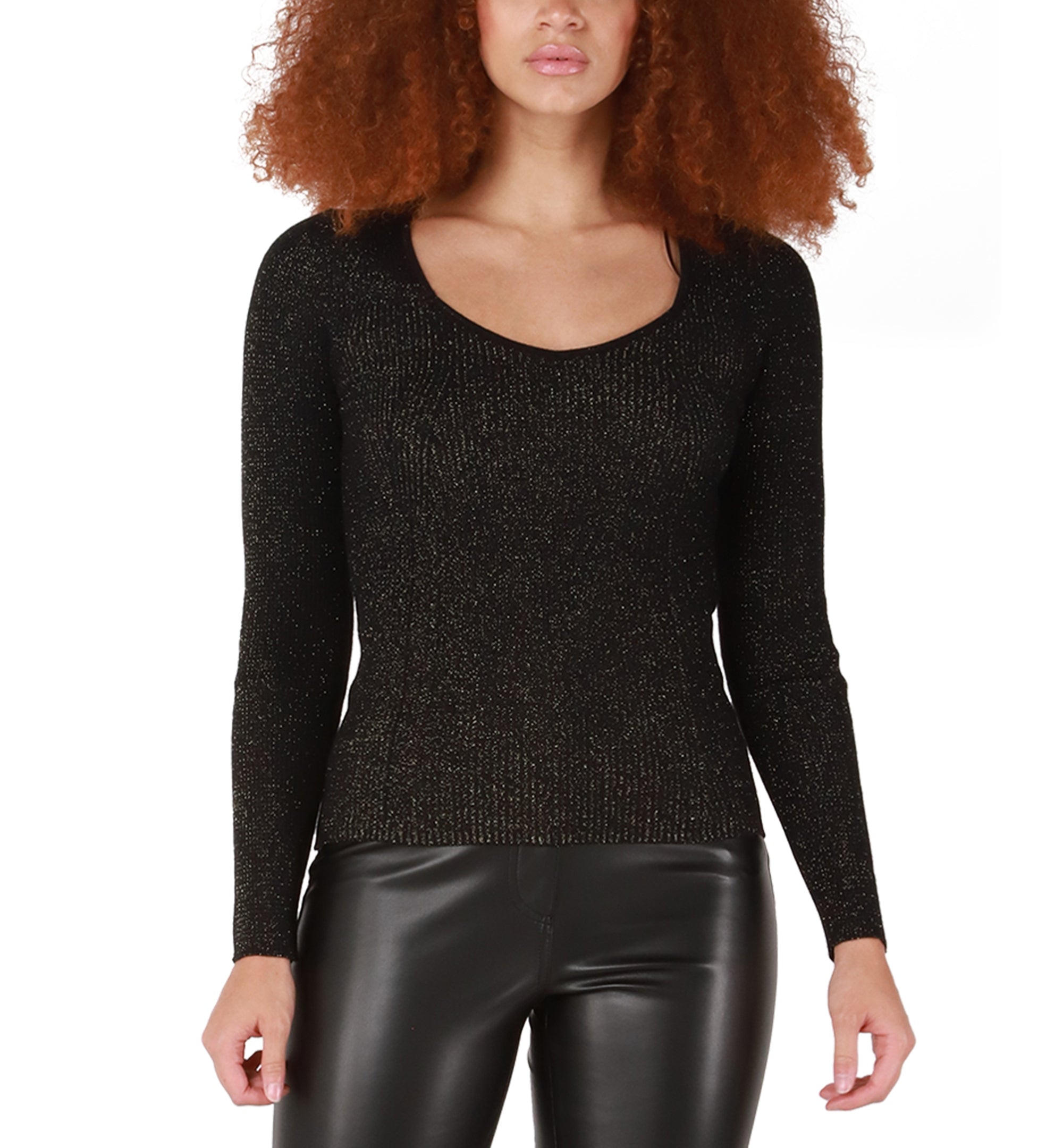 Petite Metallic-Threaded Sweetheart-Neck Sweater
