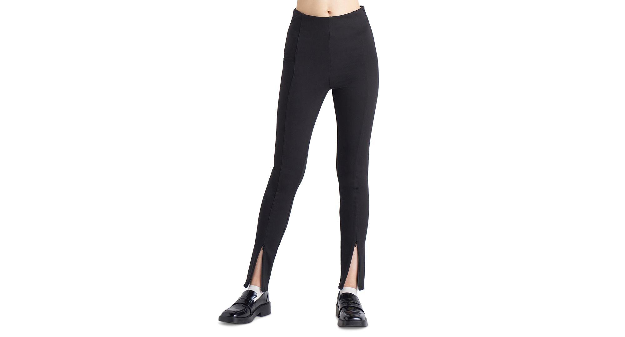 Petite Zippered-Hem-Slit Pull-On Leggings