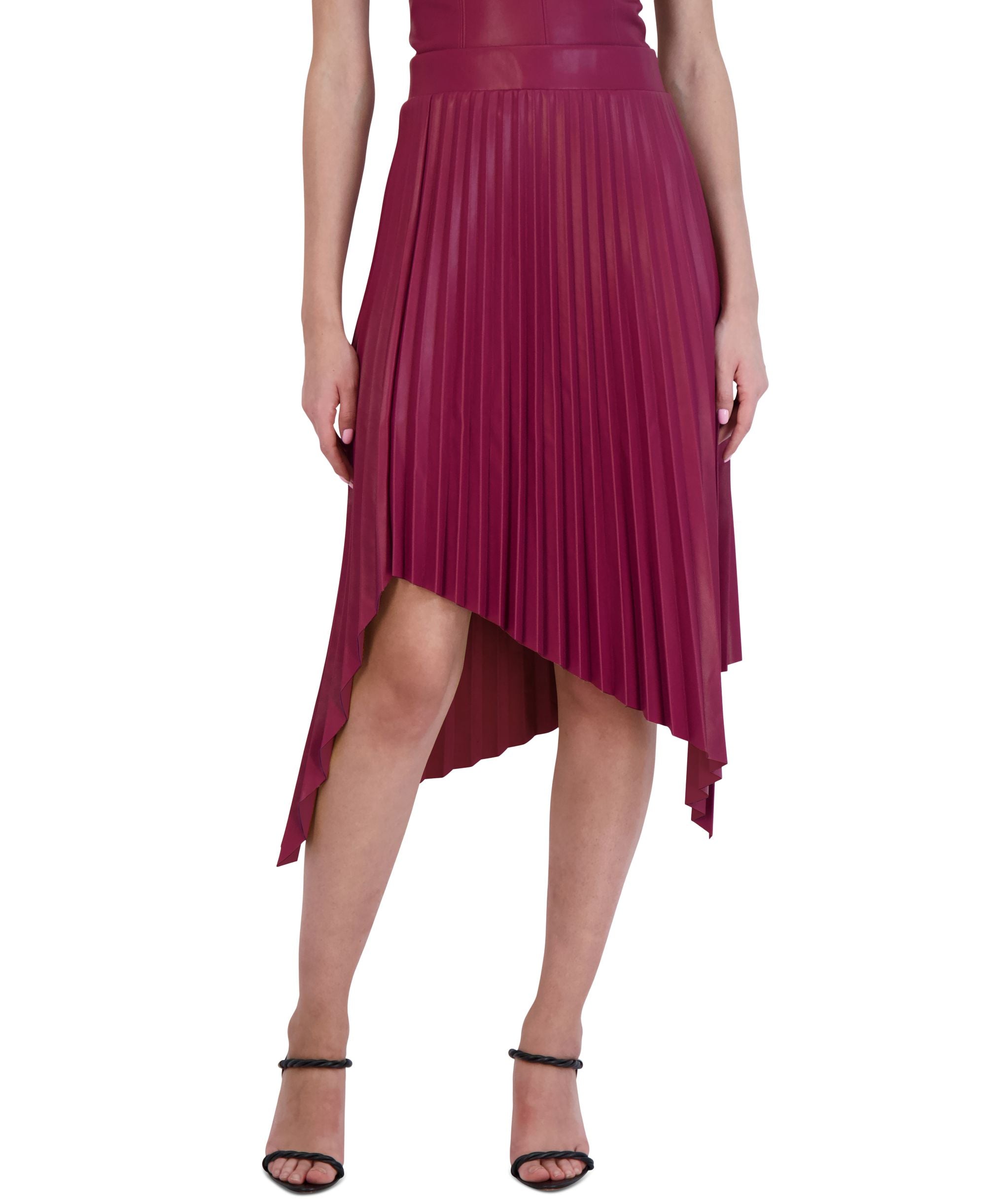 Women's Pleated Asymmetric Faux-Leather Skirt