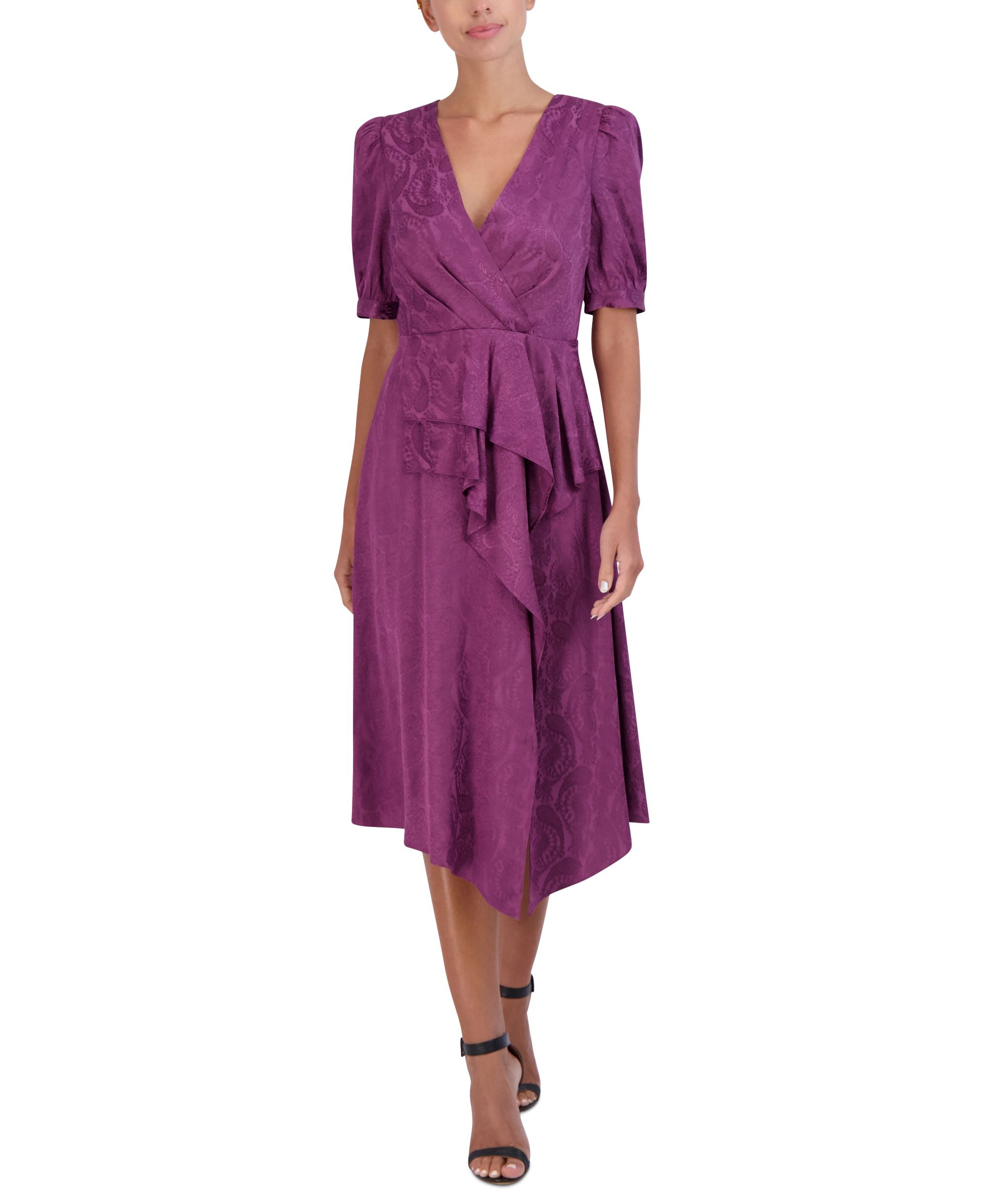Women's Paisley Jacquard Ruffled Peplum Dress