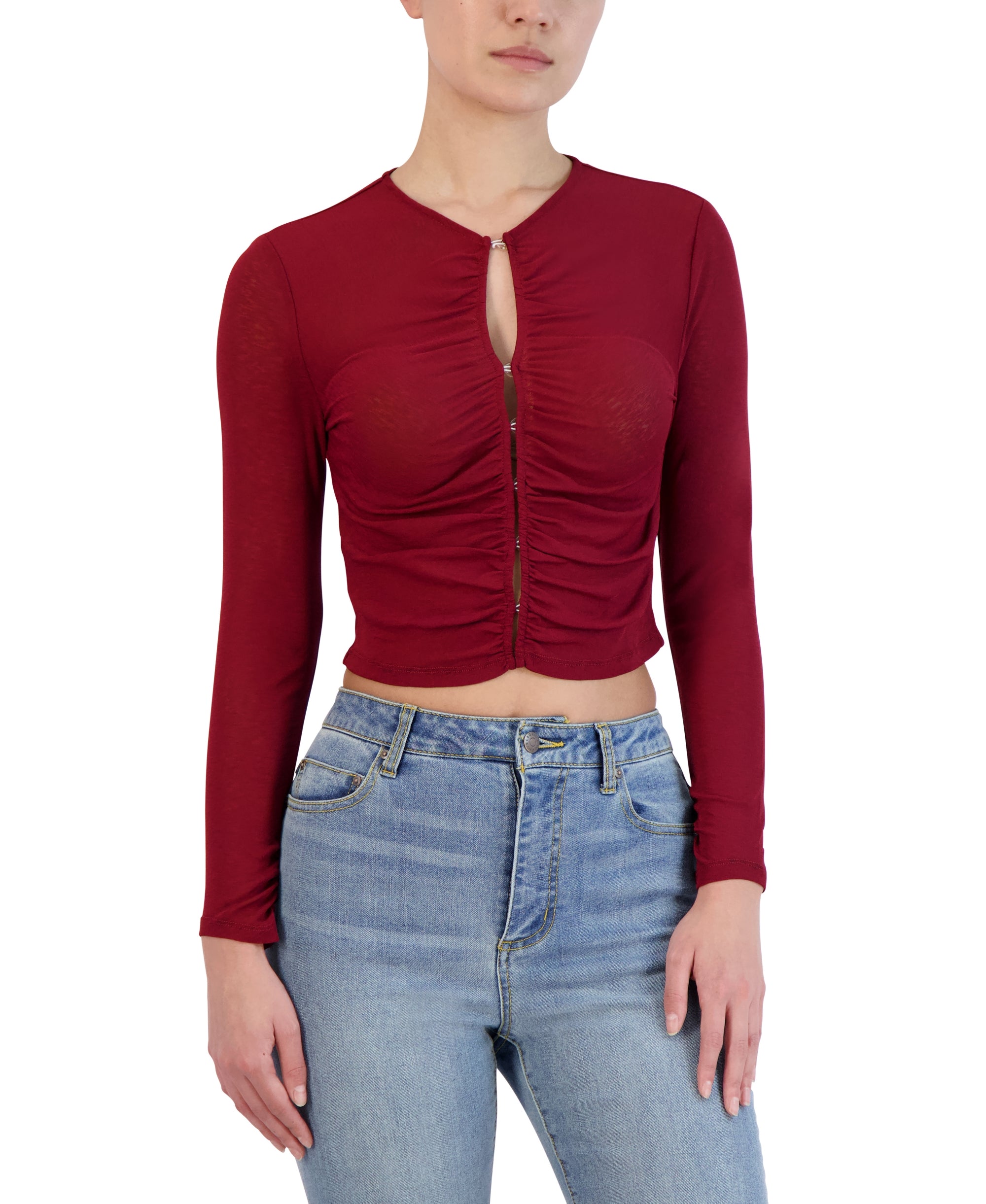 Women's Ruched Zip-Front Crop Top