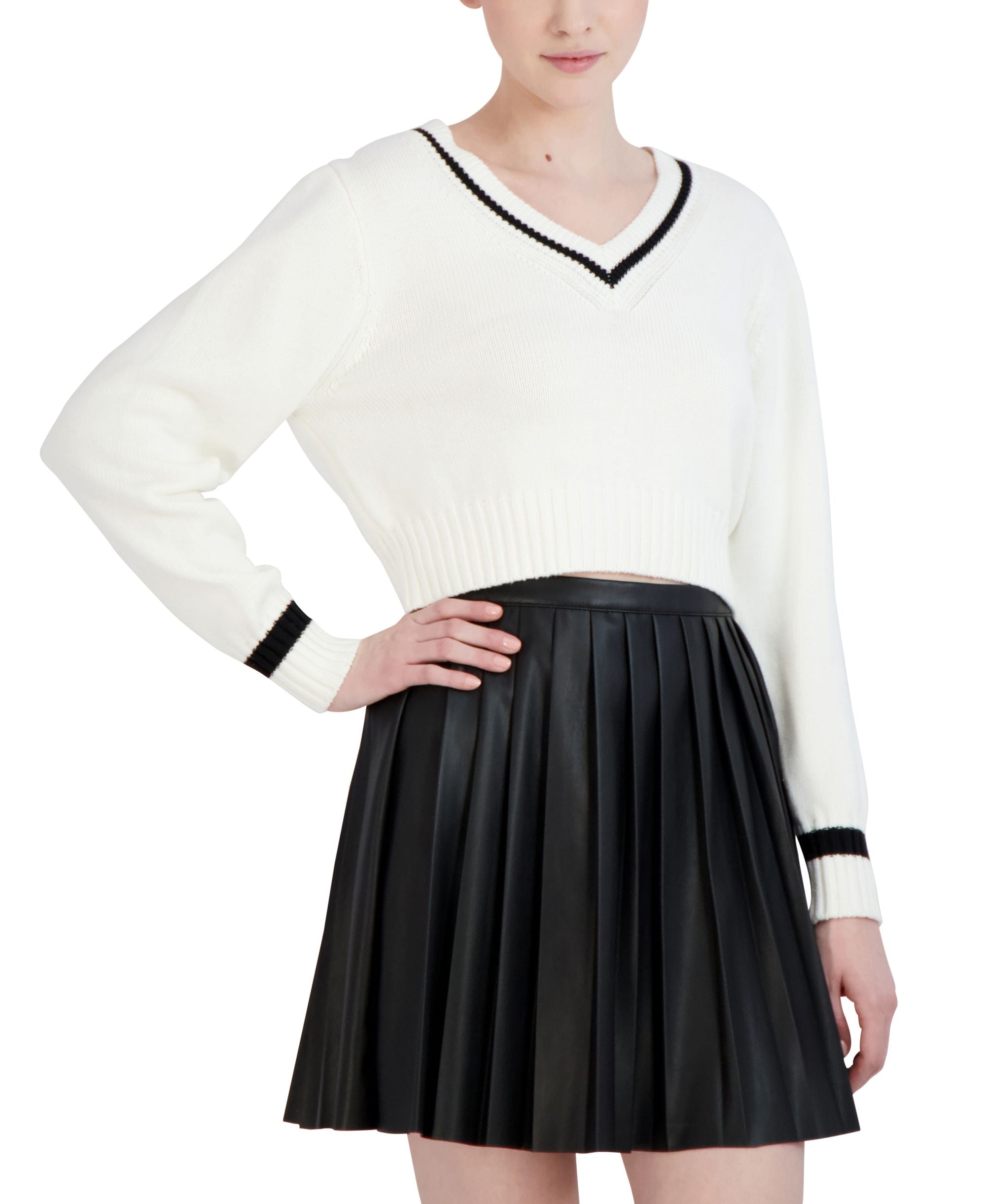 Women's Pleated Faux-Leather Miniskirt