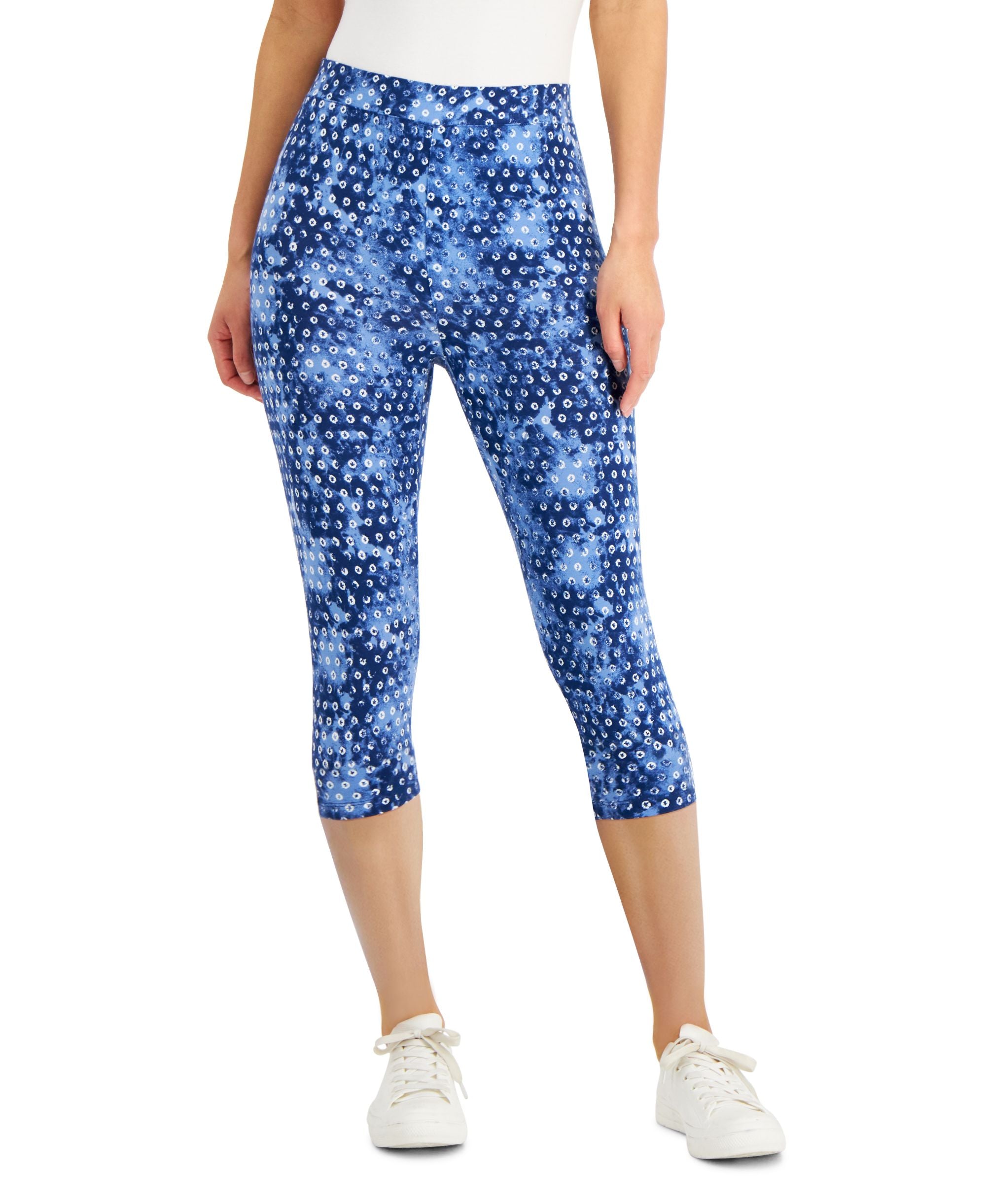 Petite Tie-Dyed Dot-Print Capri Leggings