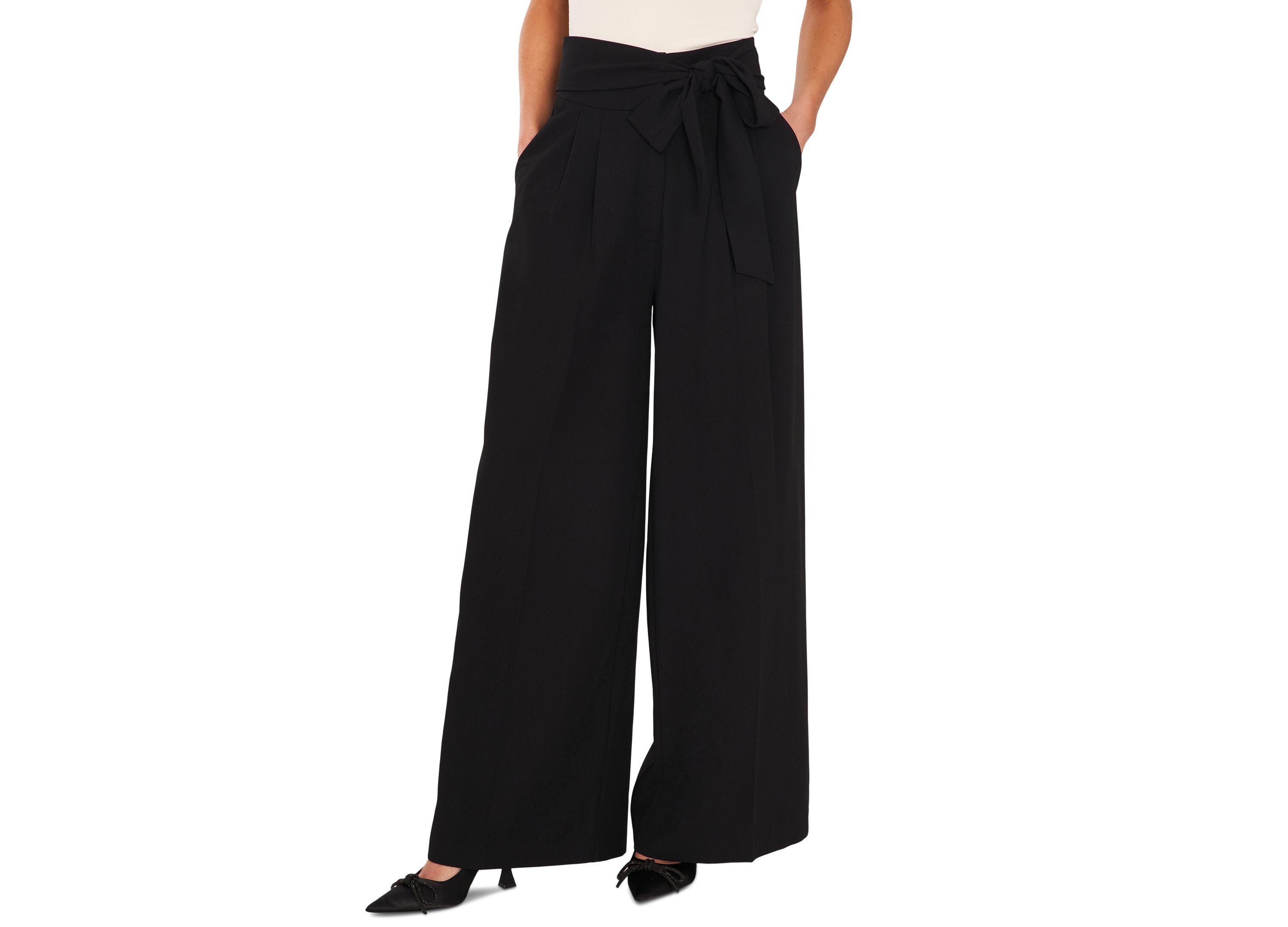 Women's Tie High-Waist Pleated Wide-Leg Trousers
