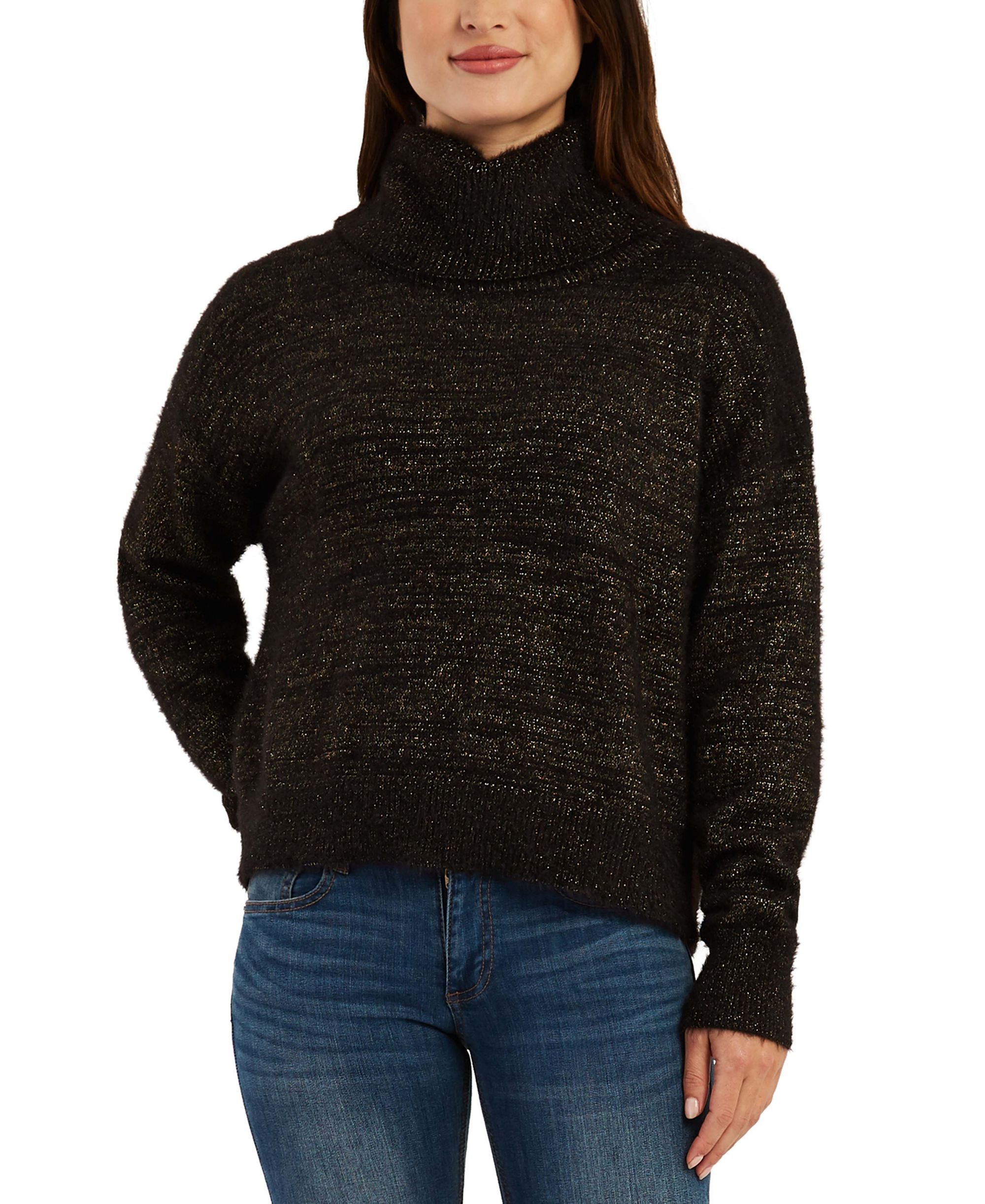 Juniors' Gold Lurex Turtleneck Sweater