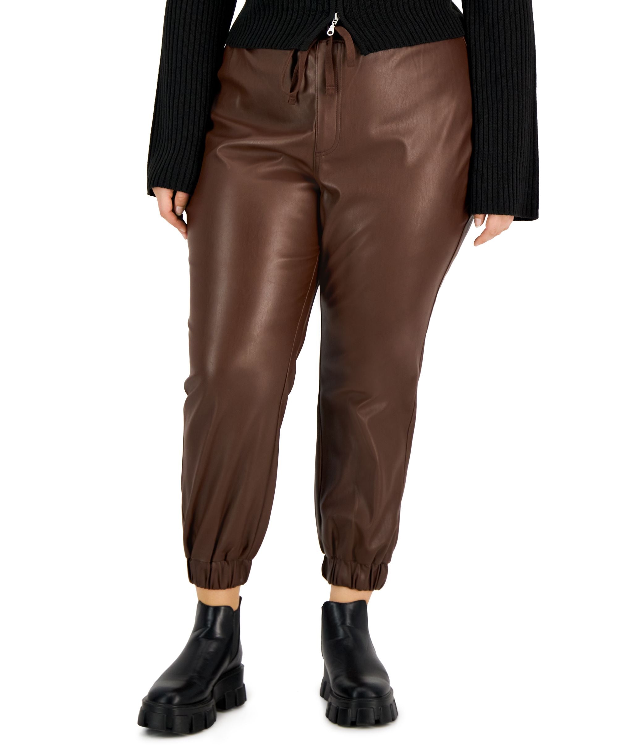 Tinseltown Trendy Plus Size Drawstring Faux Leather Joggers