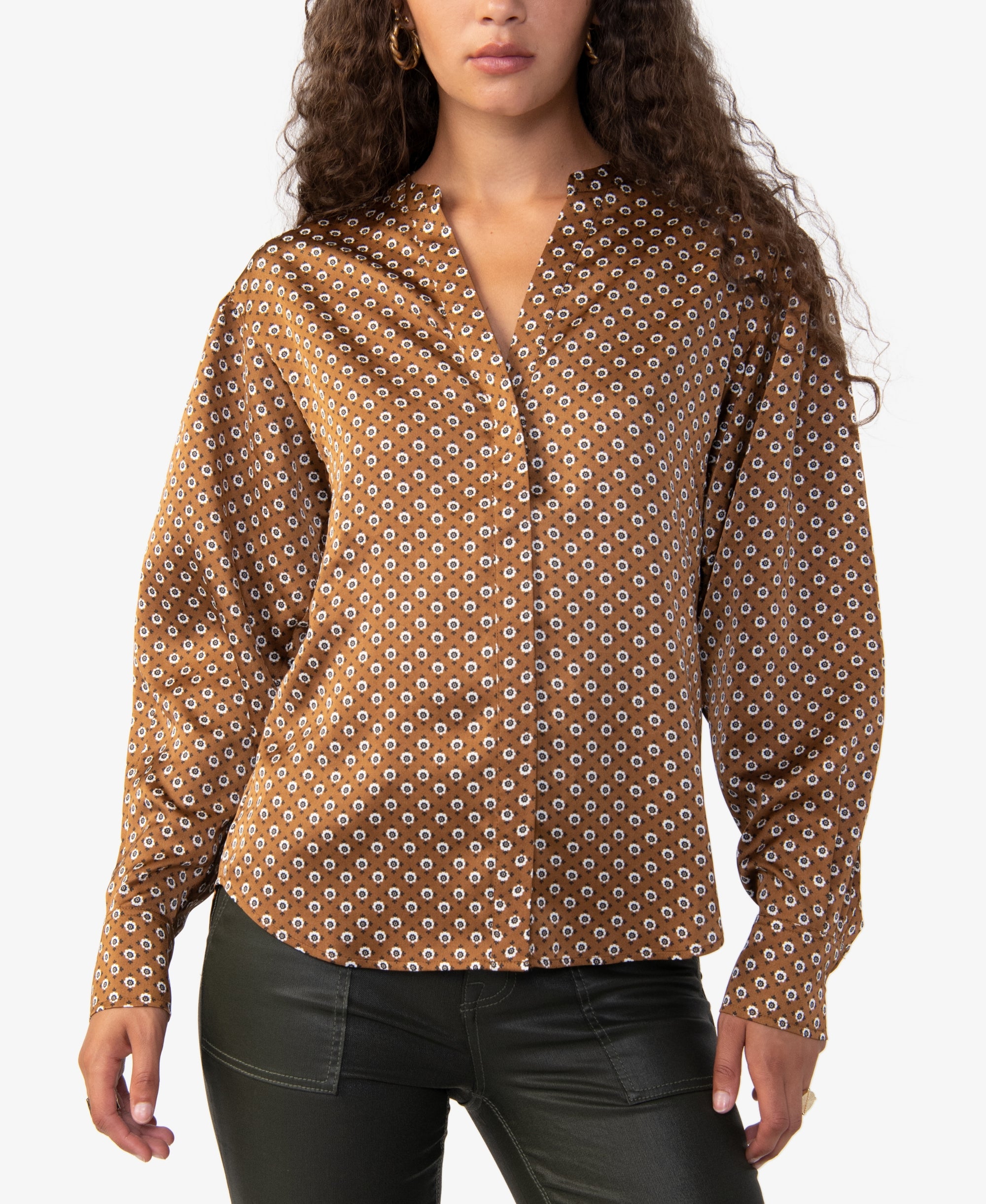 Women's Long-Sleeve Geo-Print Blouse