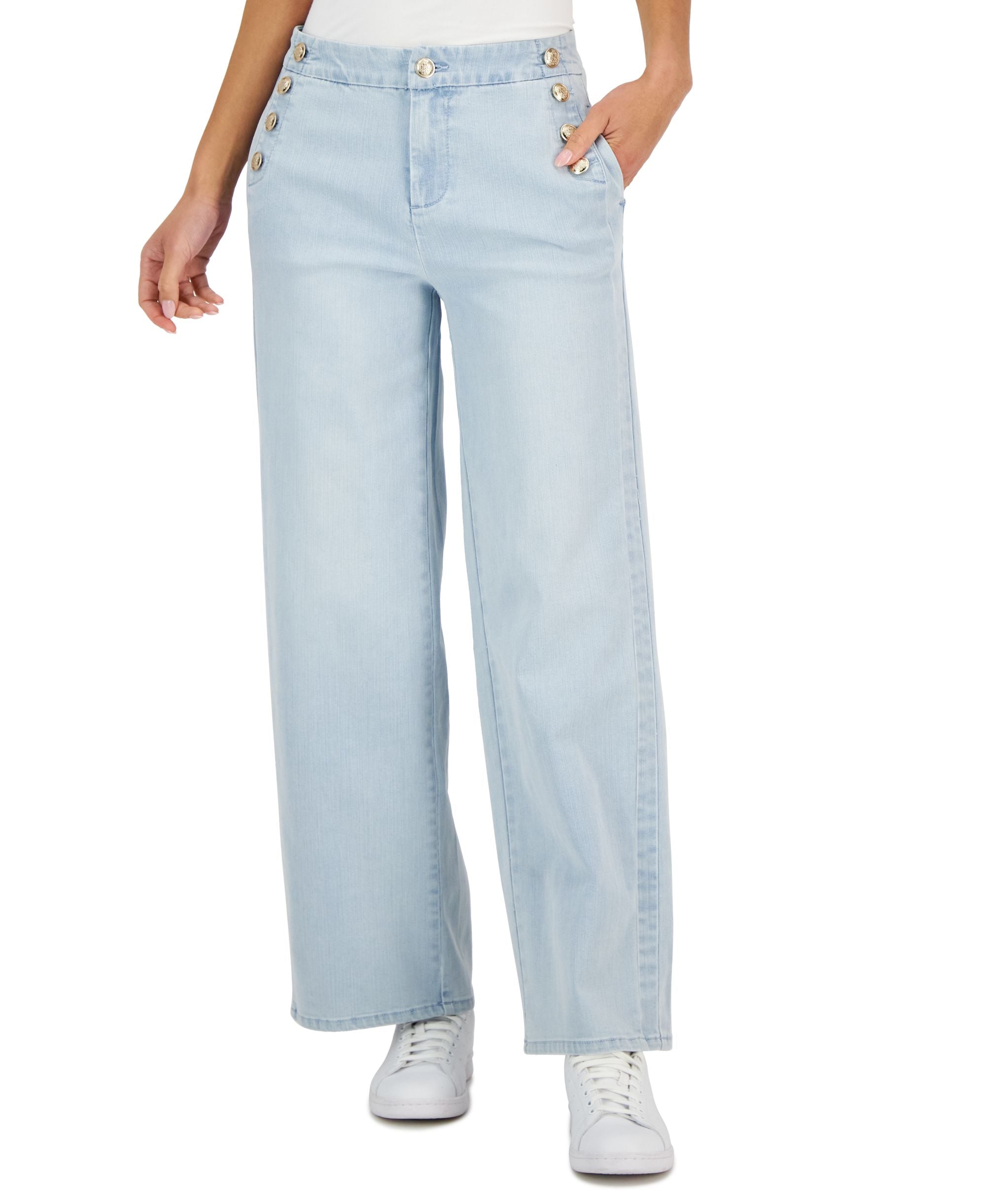 Charter Club Petite Sailor-Button Wide-Leg Jeans