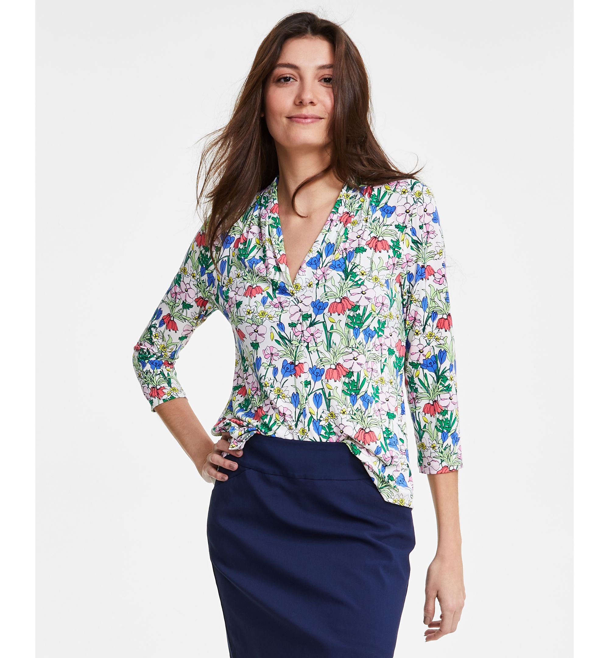 Charter Club Petite Illustration Floral Print V Neck Top