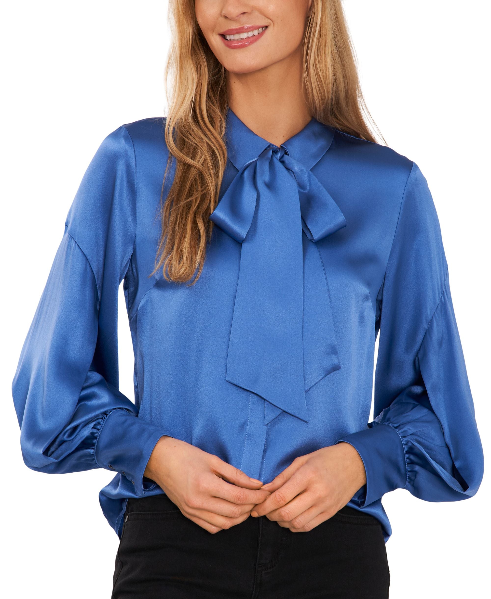 Long Sleeve Button-Up Bow Blouse