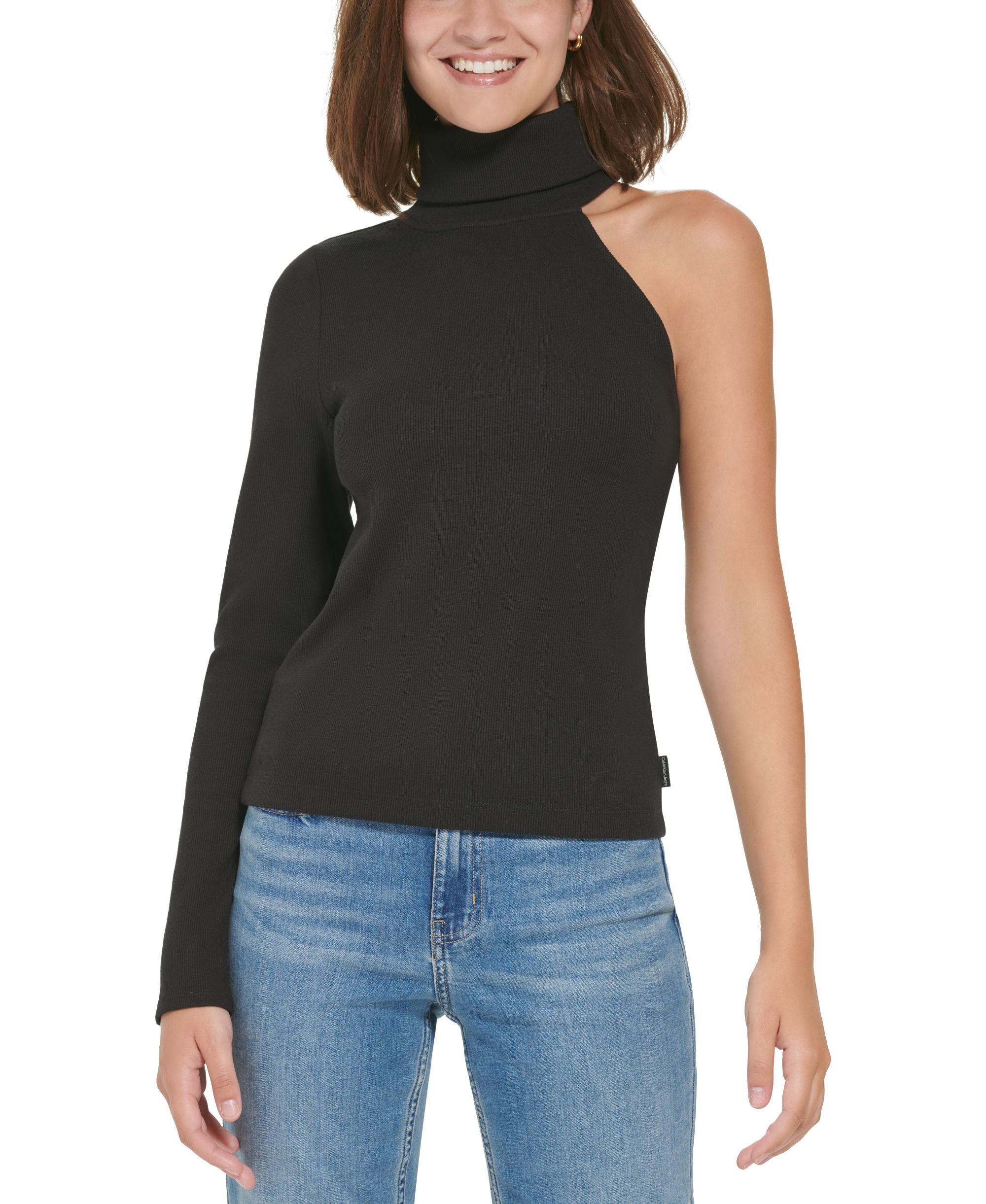 Petite Turtleneck One-Shoulder Top