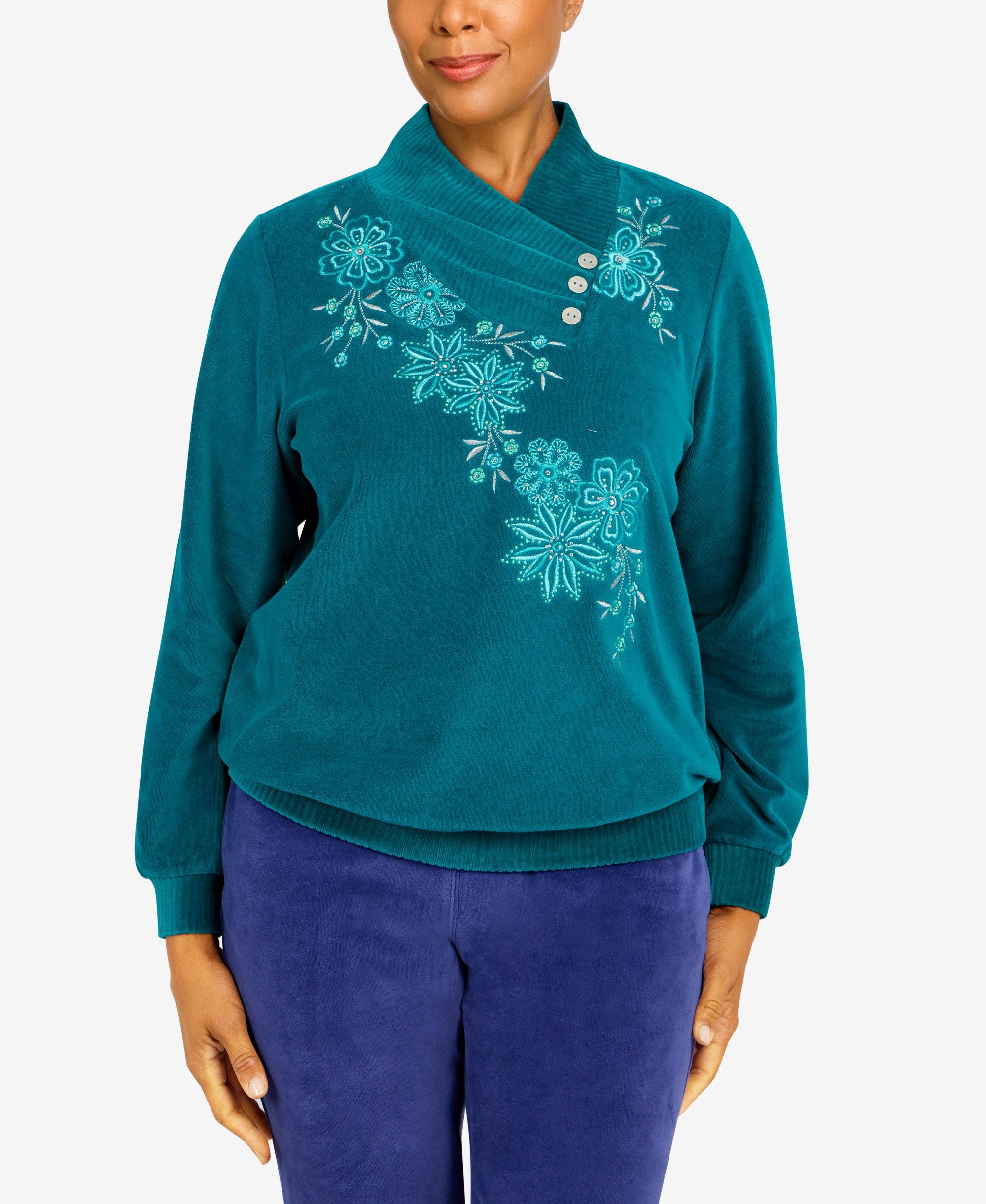 Alfred Dunner Plus Size The Big Easy Long Sleeve Velour Top
