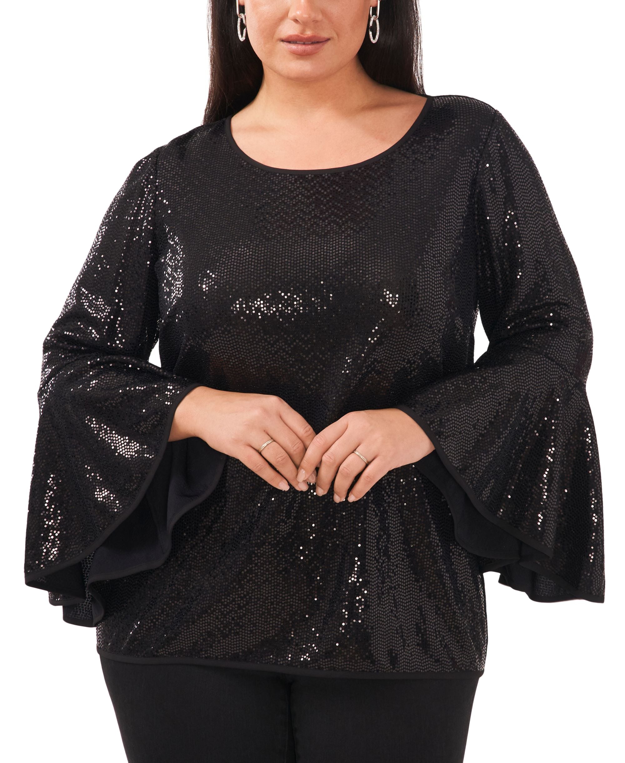 Plus Size Sparkle Bell-Sleeve Top